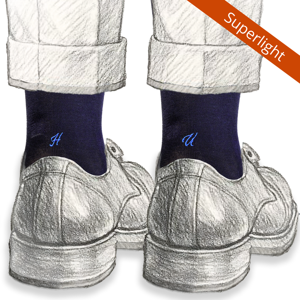 Calze Uomo Filo Scozia Stretch | Blu Iniziali Ricamate in Corsivo Royal | Taglia 40/45 | Lunghezza Ginocchio