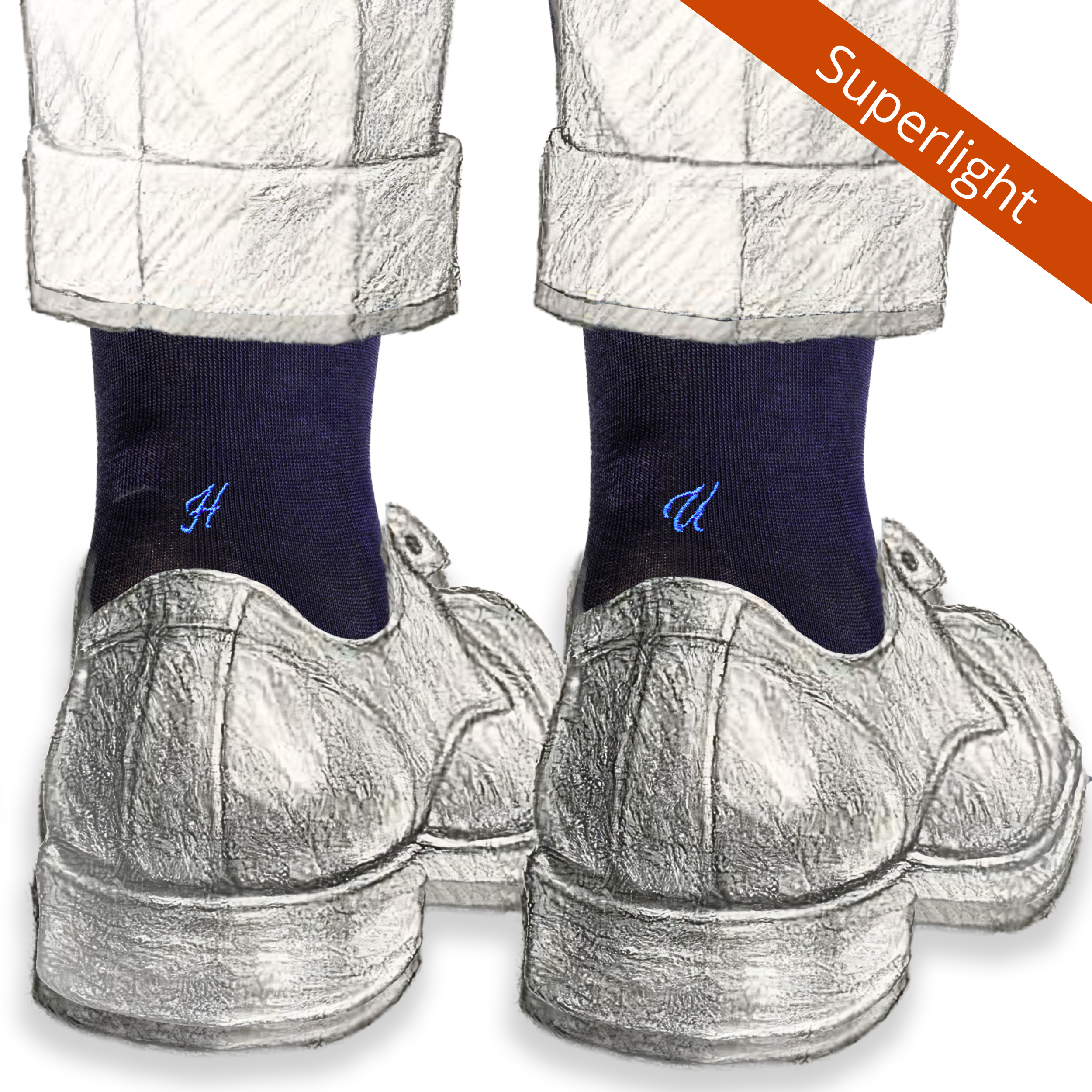 Calze Uomo Filo Scozia Stretch | Blu Iniziali Ricamate in Corsivo Royal | Taglia 40/45 | Lunghezza Ginocchio
