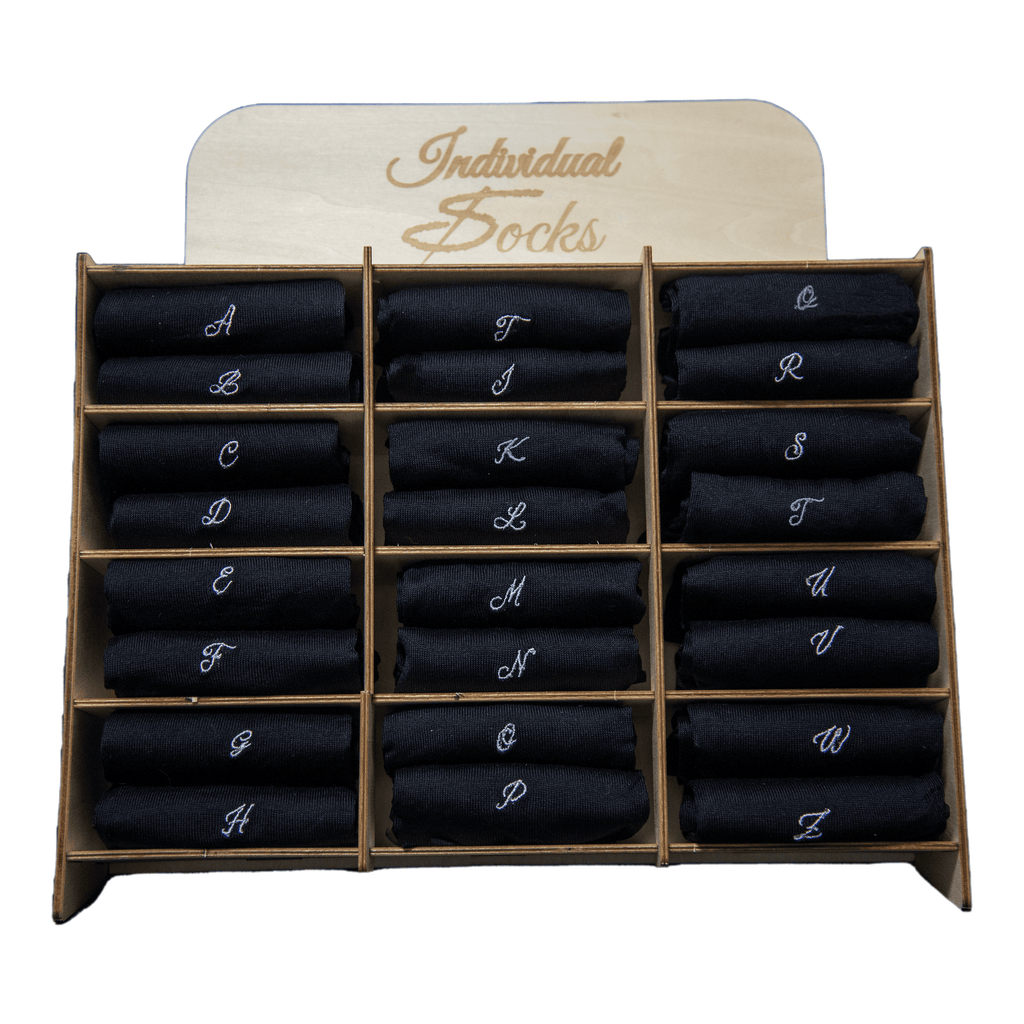 Calze Uomo Filo Scozia Stretch | Nero Iniziali Ricamate in Corsivo Grigio | Taglia 40/45 | Lunghezza Ginocchio