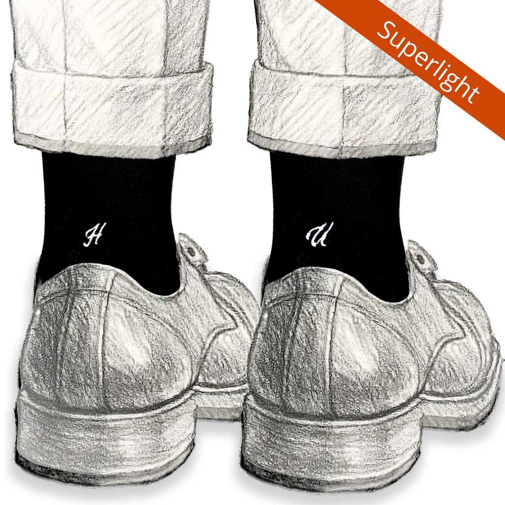 Calcetines elásticos de hilo escocés para hombre | Negros con iniciales bordadas en cursiva gris | Talla 40/45 | Hasta la rodilla