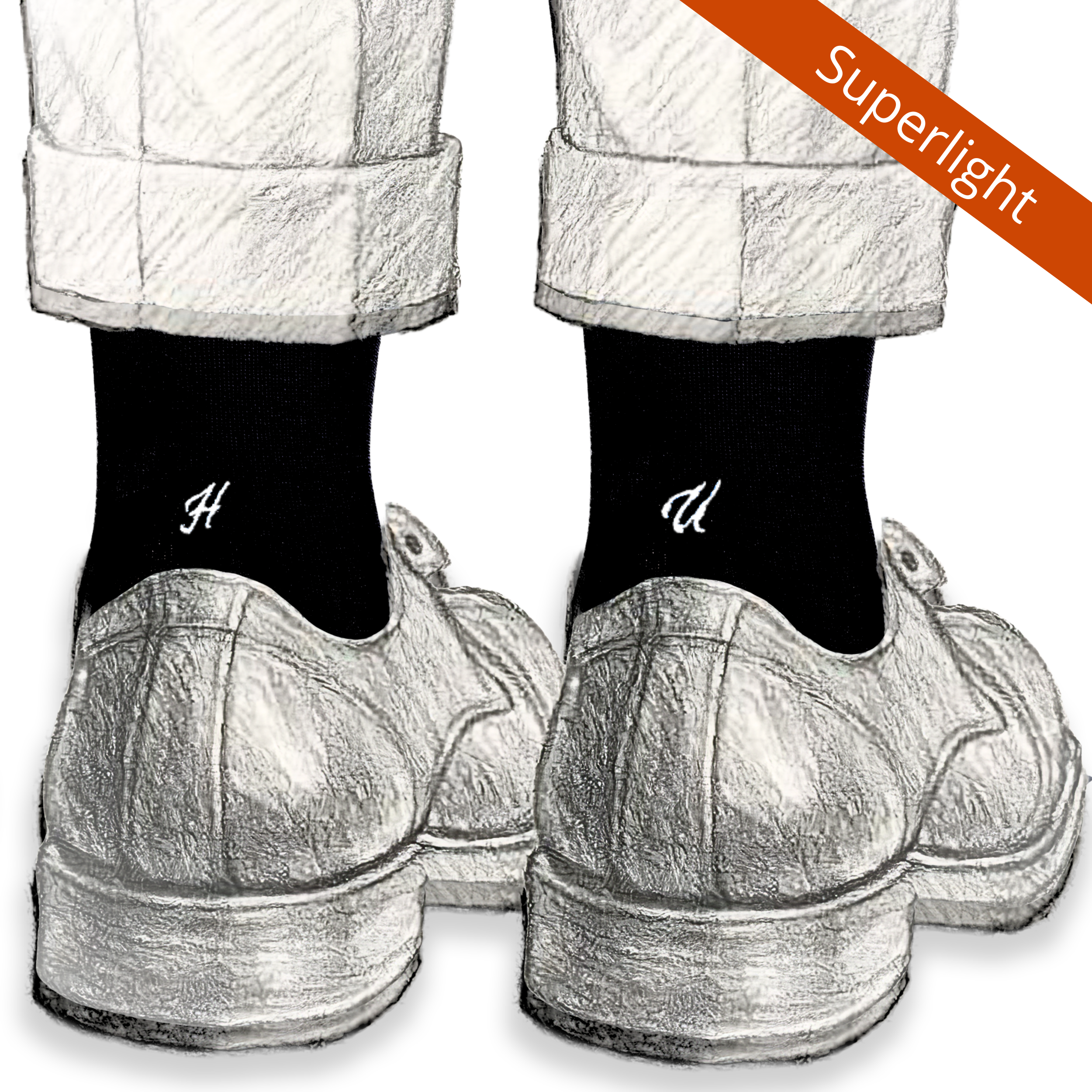 Calze Uomo Filo Scozia Stretch | Nero Iniziali Ricamate in Corsivo Grigio | Taglia 40/45 | Lunghezza Ginocchio