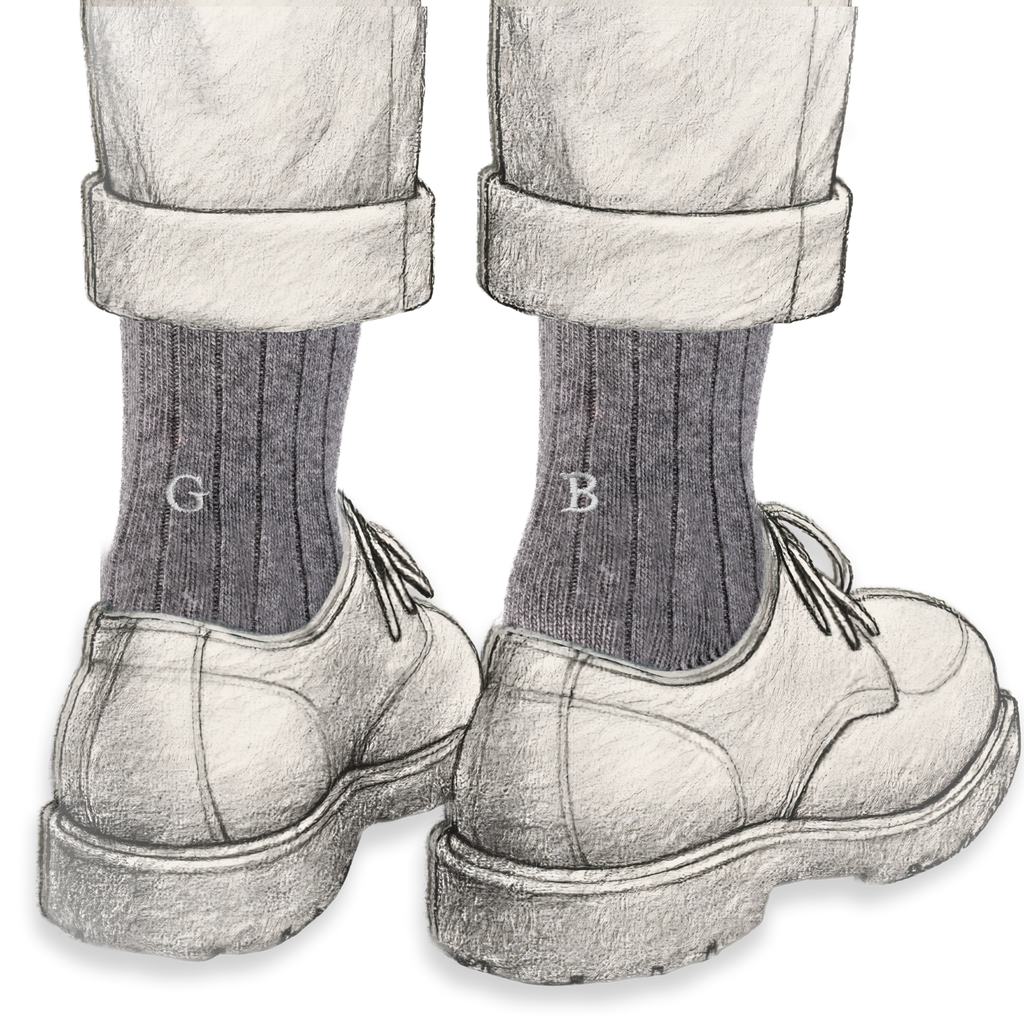 Calze Uomo Cashmere Blend | Grigio iniziali Ricamate Grigie | Lunghezza Ginocchio