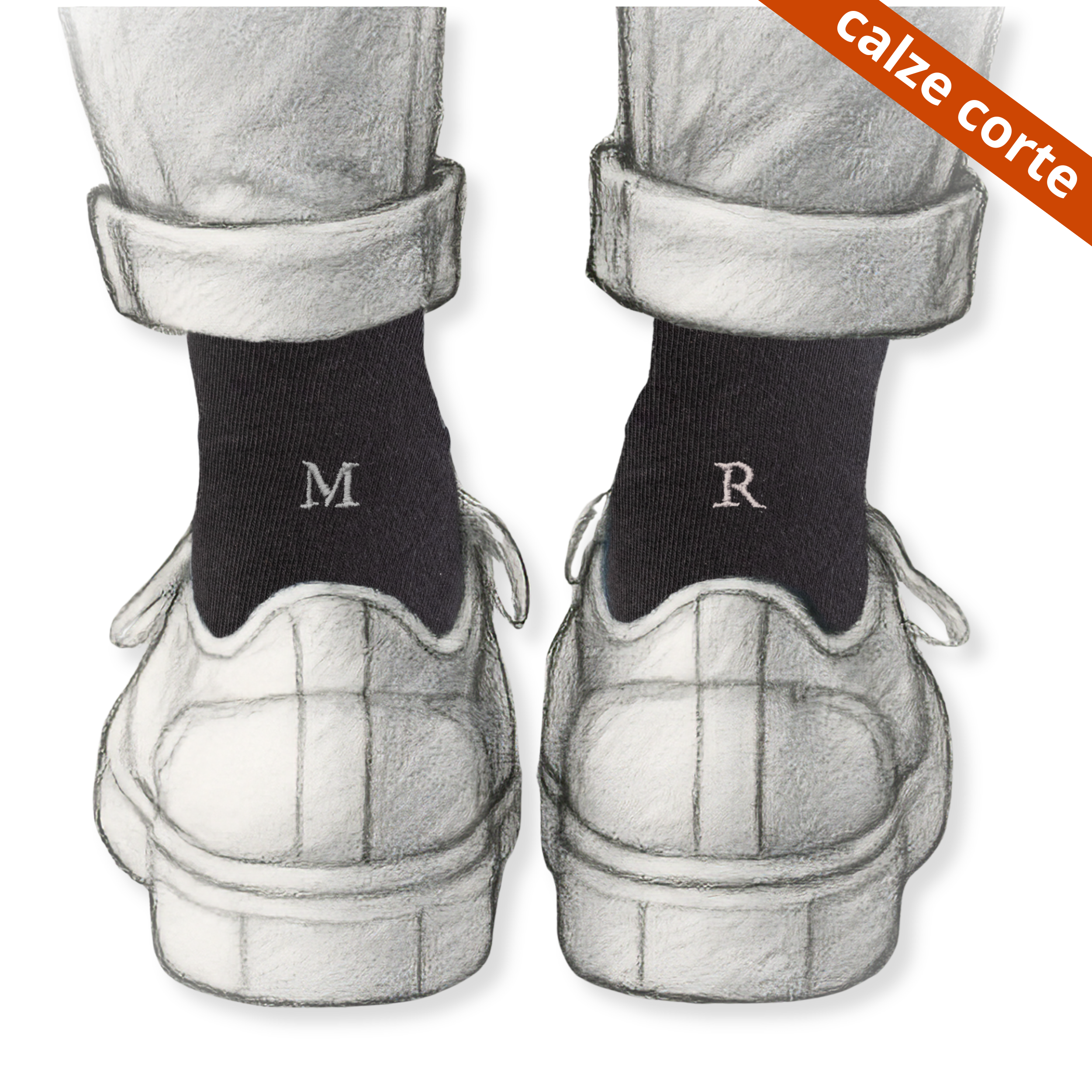 Calze Uomo Cotone Stretch | Nero Iniziali Ricamate Grigie | Taglia 40/45 | Lunghezza Polpaccio