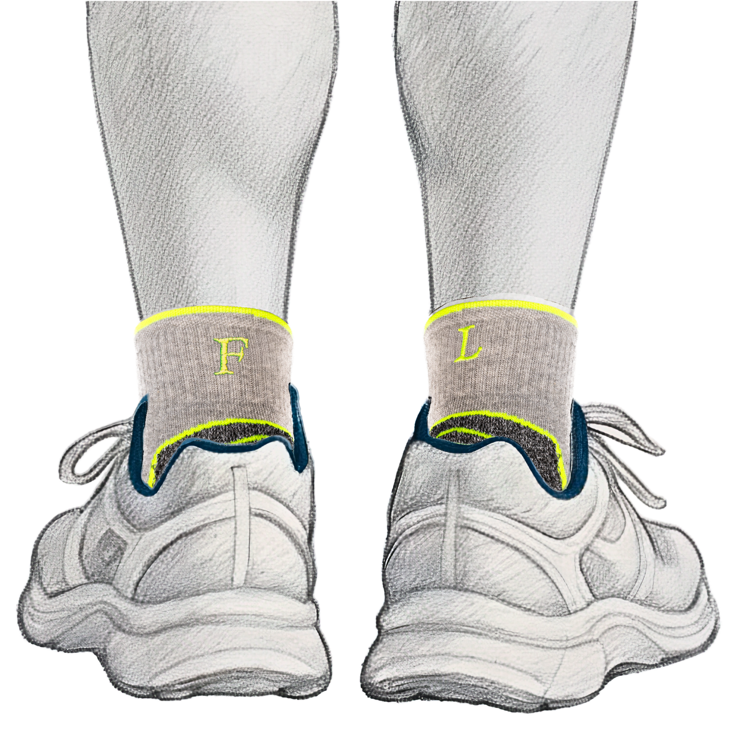 Calze Uomo Sport Edition | Grigio Iniziali Ricamate Fluo | Taglia 41/45 | Lunghezza Caviglia