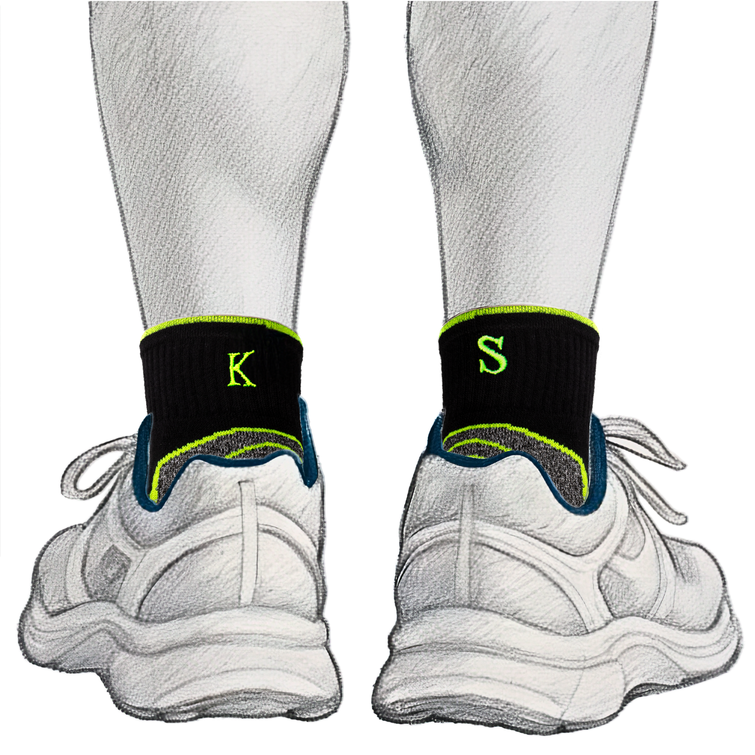 Calze Uomo Sport Edition | Nero Iniziali Ricamate Fluo | Taglia 41/45 | Lunghezza Caviglia
