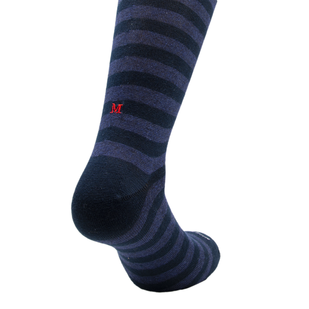 Calze Uomo Cotone Stretch | Riga Blu Denim Iniziali Ricamate Rosse | Taglia 40/45 | Lunghezza Ginocchio