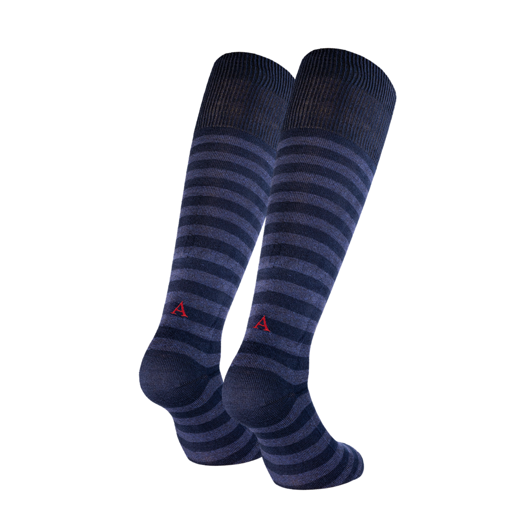 Calze a Righe Blu/Denim Uomo iniziali Rosse - Cotone Stretch - Taglia 40/45 - 201  - ATTENZIONE!!! Se non trovi la tua lettera scegli "OTHER LETTERS" e scrivi le lettere che vuoi nelle note cliccando "AGGIUNGI NOTA" nel check out .