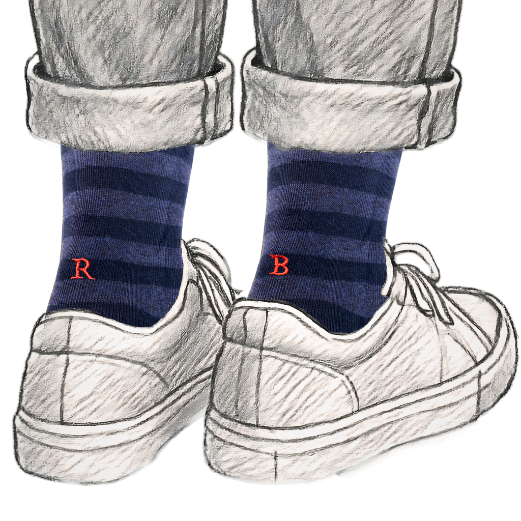 Calze Uomo Cotone Stretch | Riga Blu Denim Iniziali Ricamate Rosse | Taglia 40/45 | Lunghezza Ginocchio