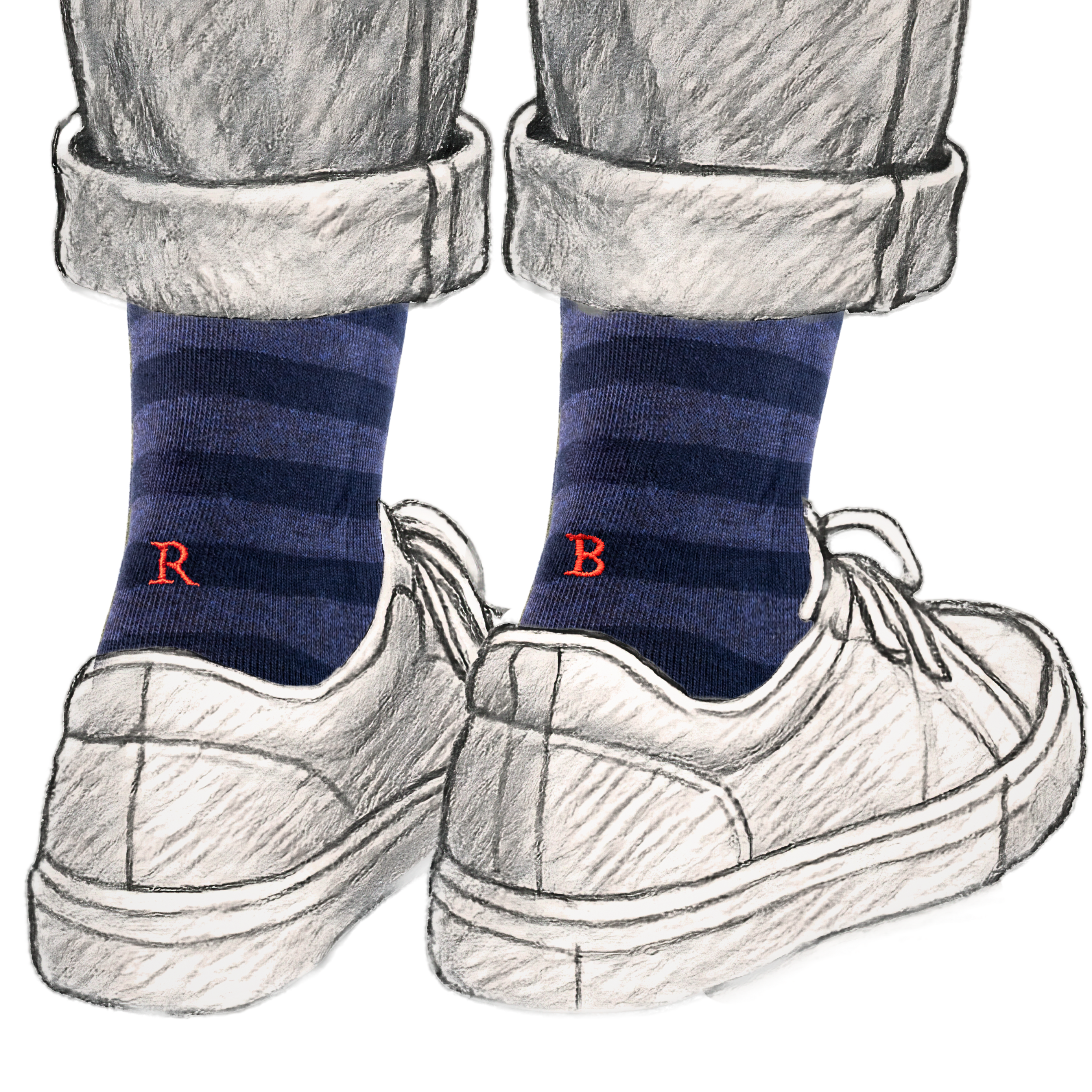Calze Uomo Cotone Stretch | Riga Blu Denim Iniziali Ricamate Rosse | Taglia 40/45 | Lunghezza Ginocchio