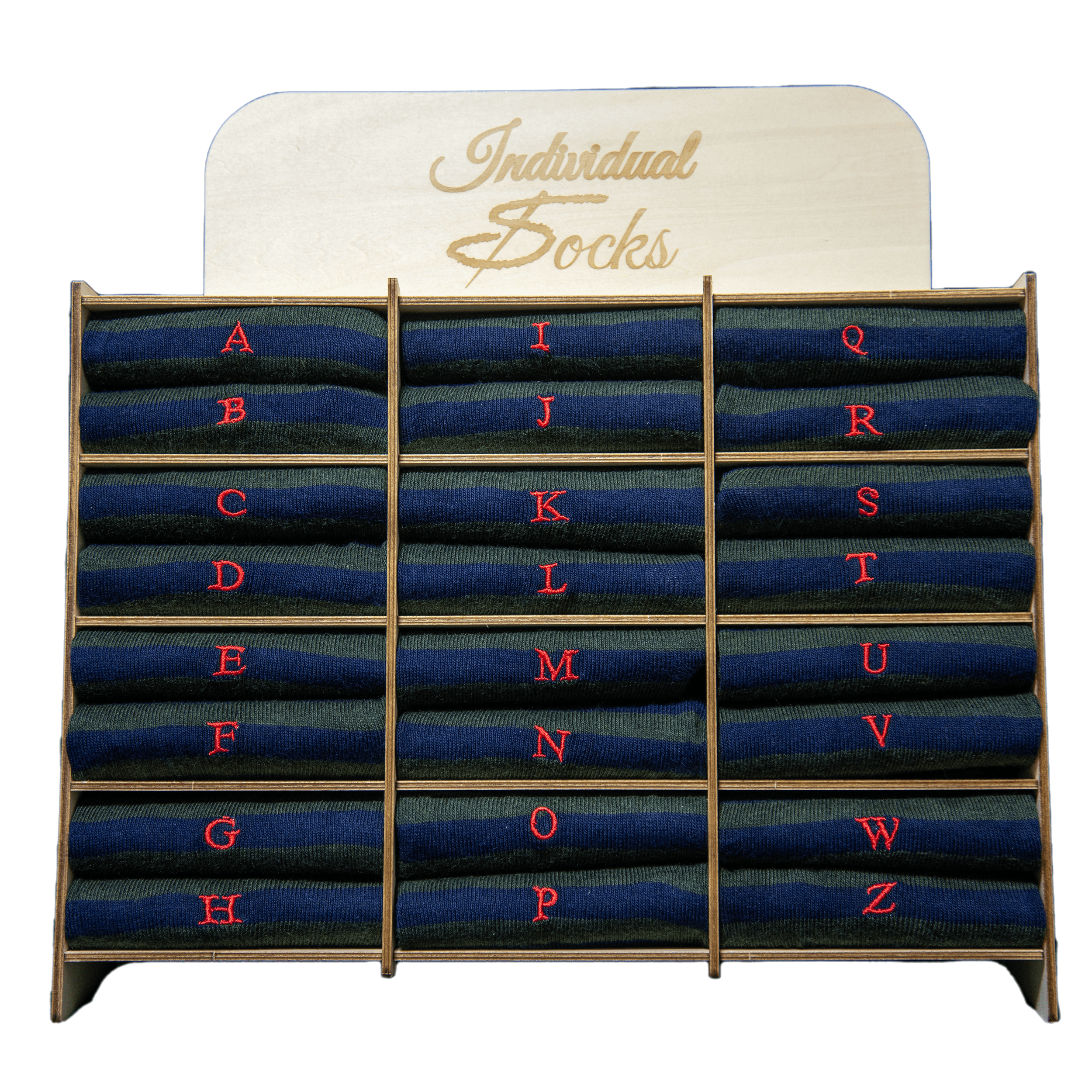 Navy Blue / Dark Green Striped Men's Socks - Stretch Cotton - Size 40/45 - 202
