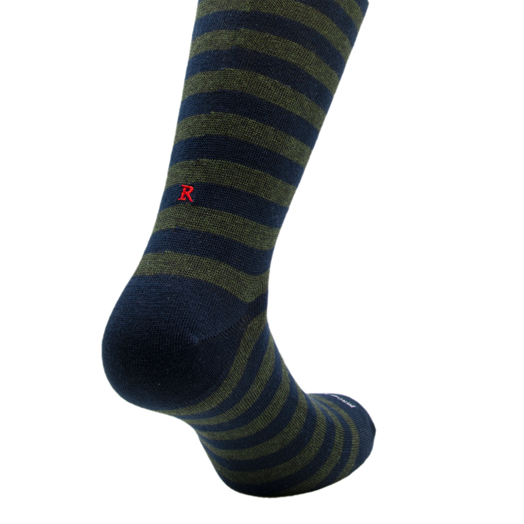 Calze Uomo Cotone Stretch | Riga Blu Verde Iniziali Ricamate Rosse | Taglia 40/45 | Lunghezza Ginocchio