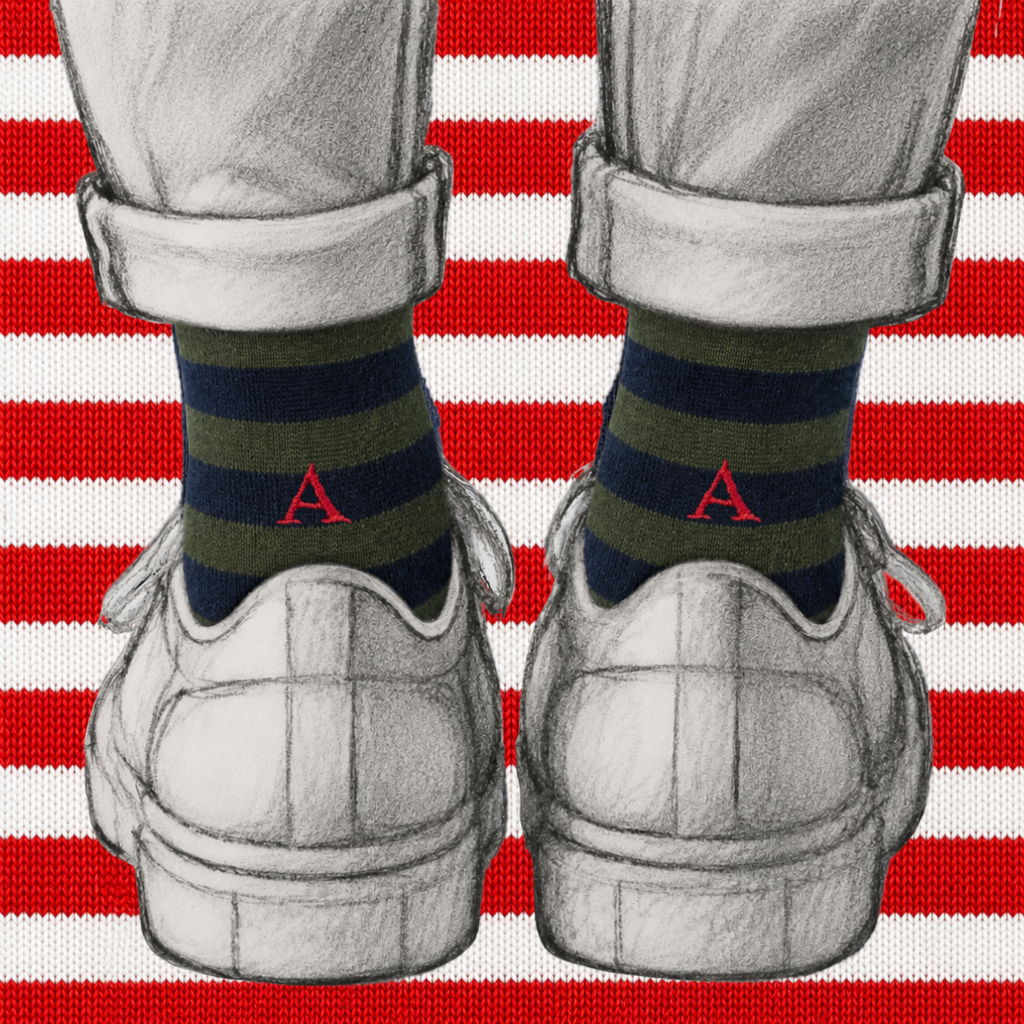 Men's Blue Socks with Red Initials - Stretch Cotton - Size 40/45 - 101
