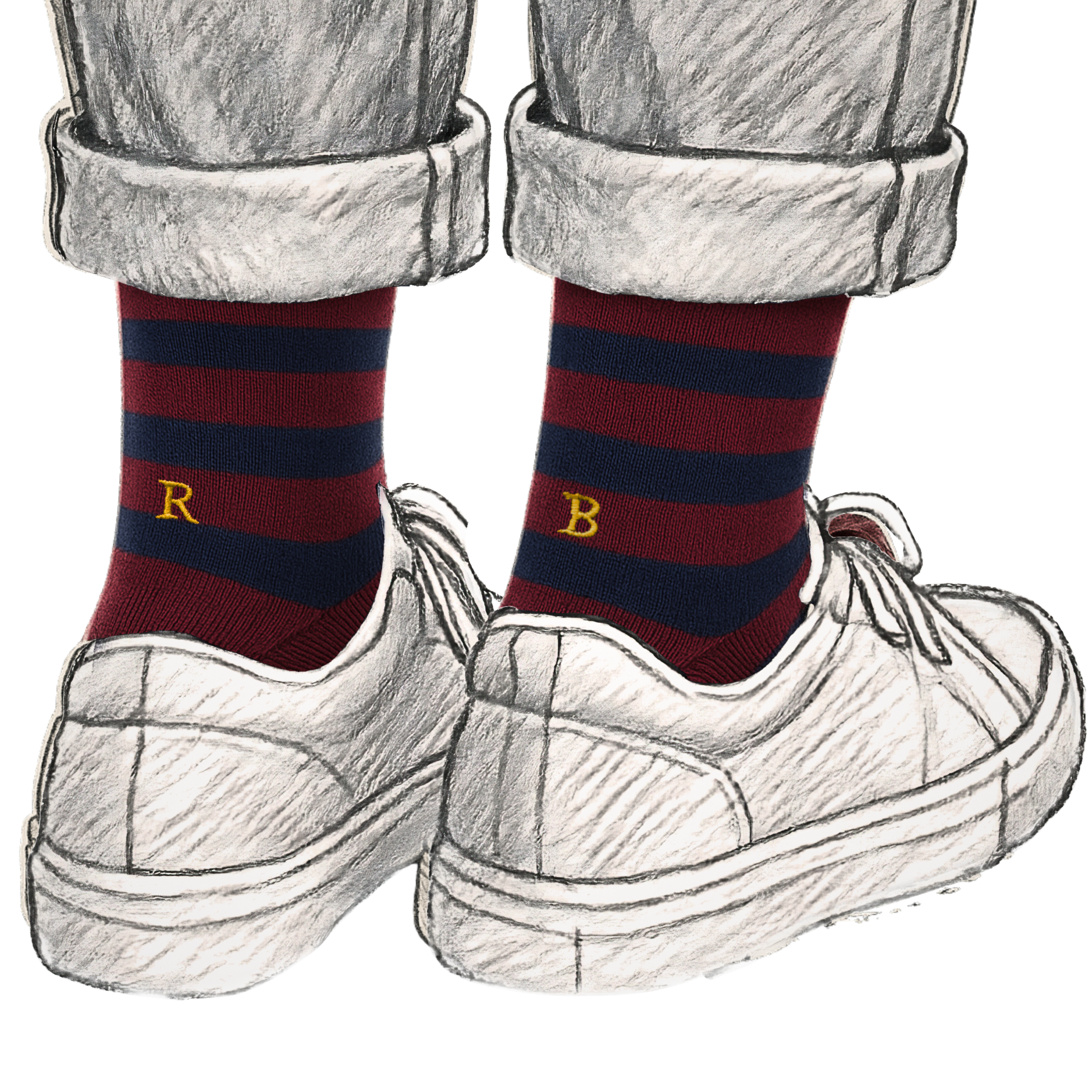 Calze Uomo Cotone Stretch | Riga Blu Bordeaux Iniziali Ricamate Senape | Taglia 40/45 | Lunghezza Ginocchio