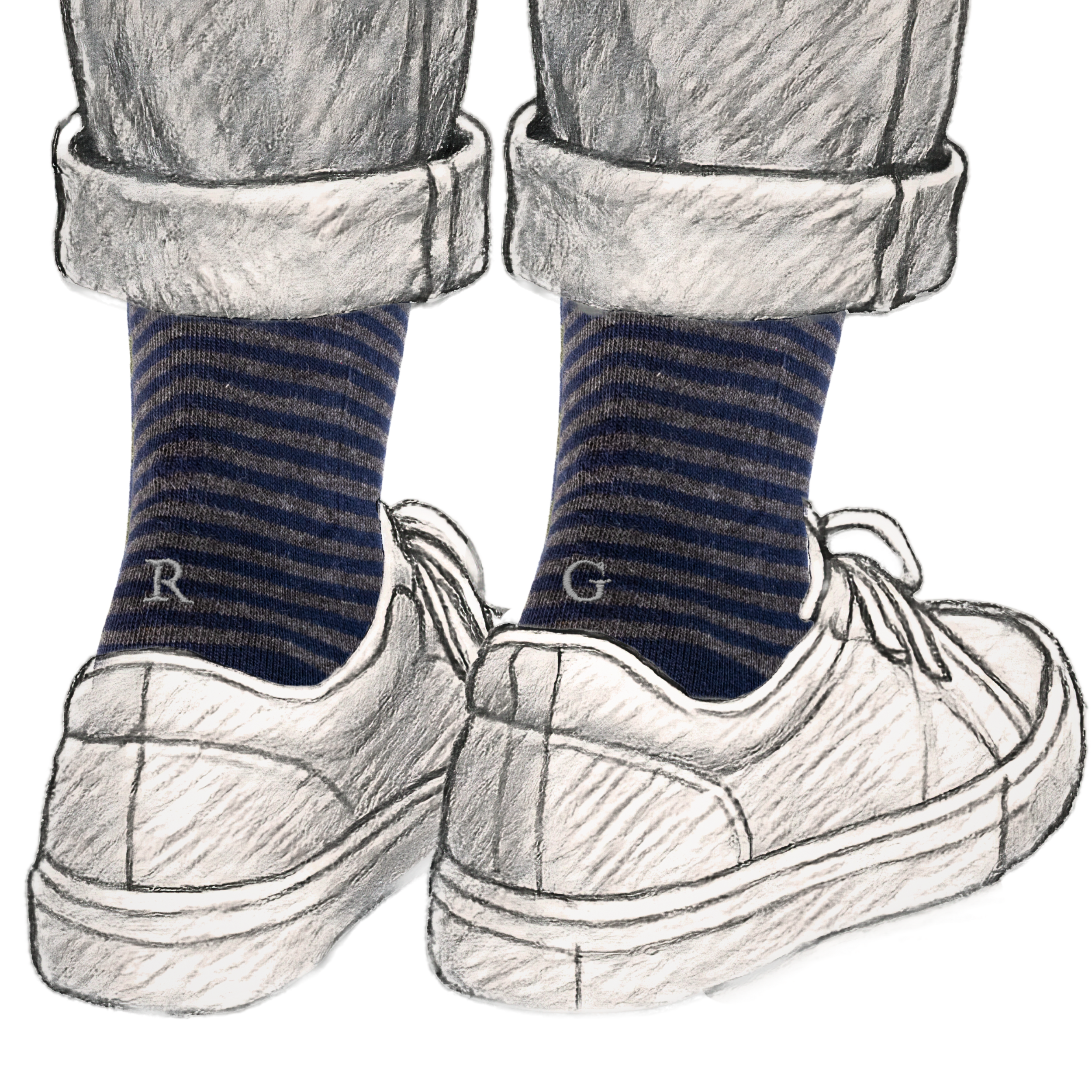 Calze Uomo Cotone Stretch | Riga Blu Grigio Iniziali Ricamate Grigie | Taglia 40/45 | Lunghezza Ginocchio