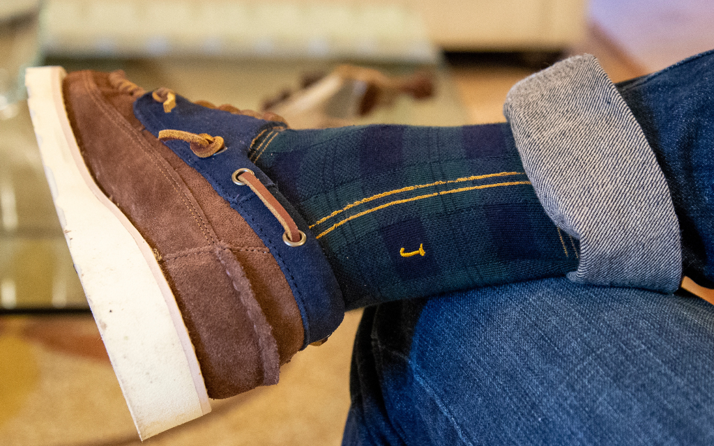 Calze Uomo Cotone Stretch | Check Iniziali Ricamate Senape | Taglia 40/45 | Lunghezza Ginocchio
