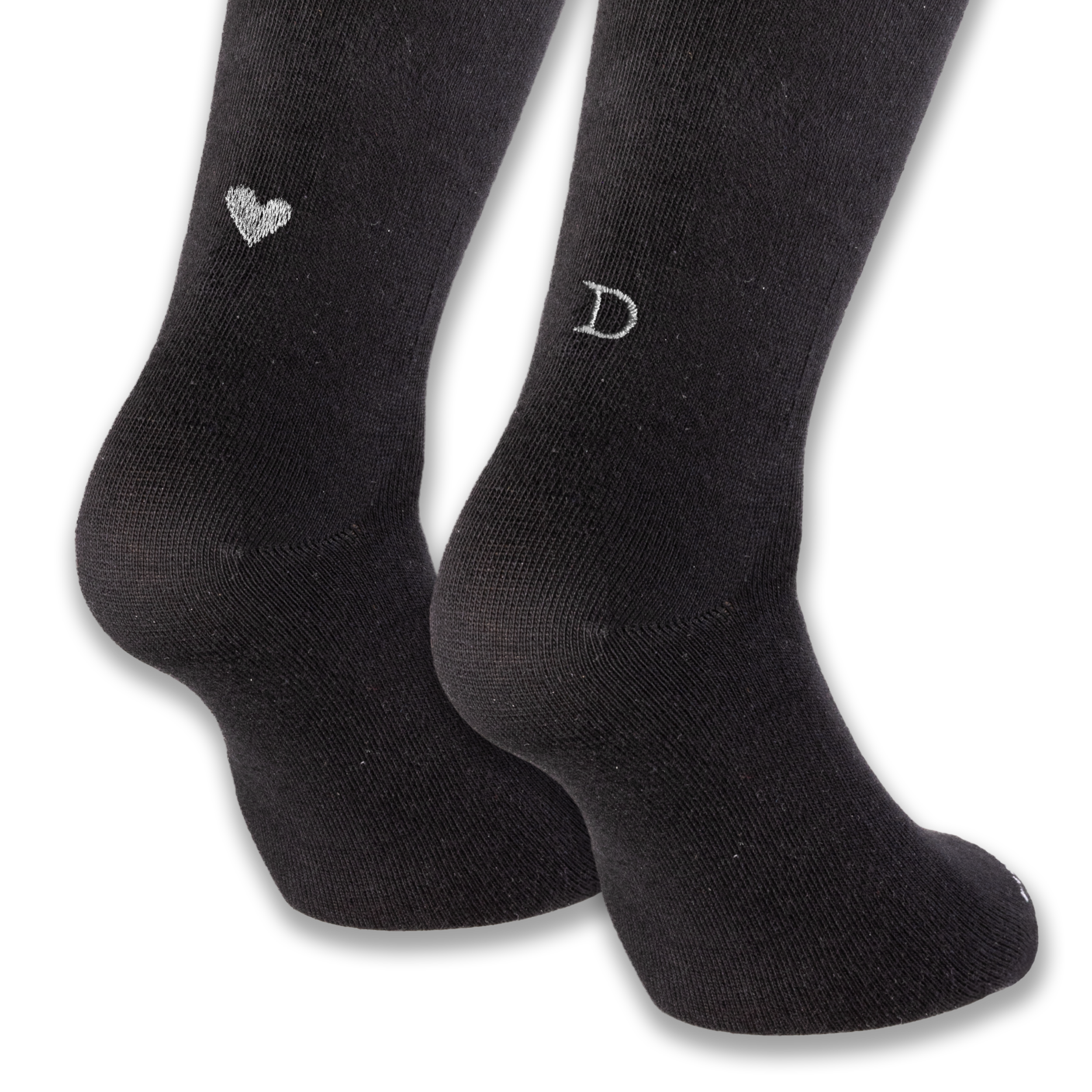 Calze Personalizzate Donna Lovers | Cotone Nero | Cuore + Iniziale Ricamata Argento