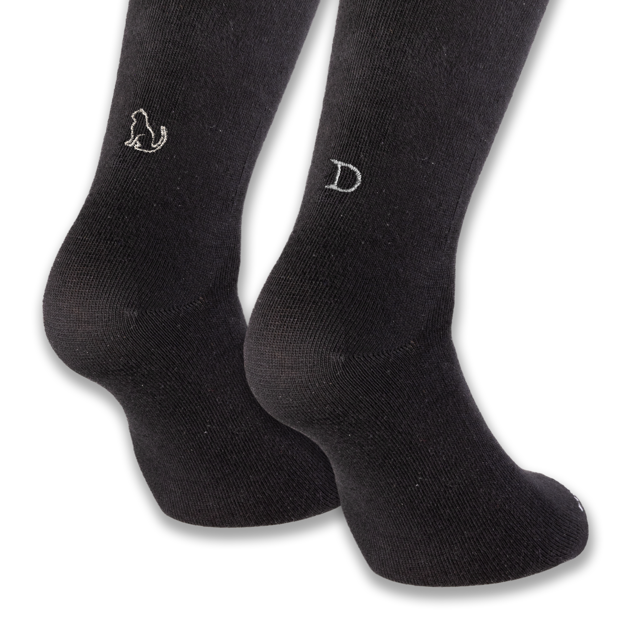 Calze Personalizzate Donna Pet Lovers | Cotone Nero | Gatto + Iniziale Ricamata Argento