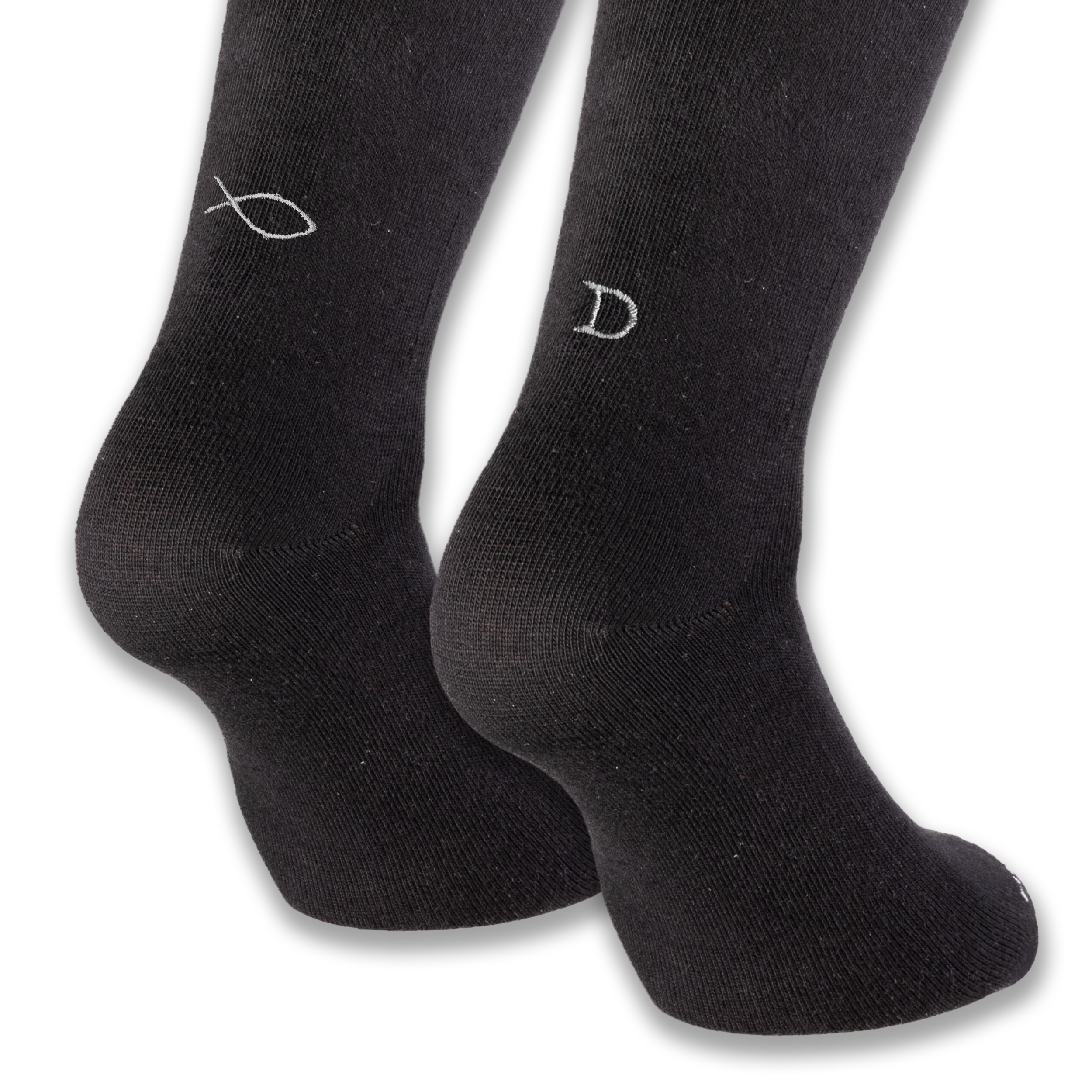 Calze Personalizzate Donna Animal Lovers | Cotone Nero | Pesce + Iniziale Ricamata Argento