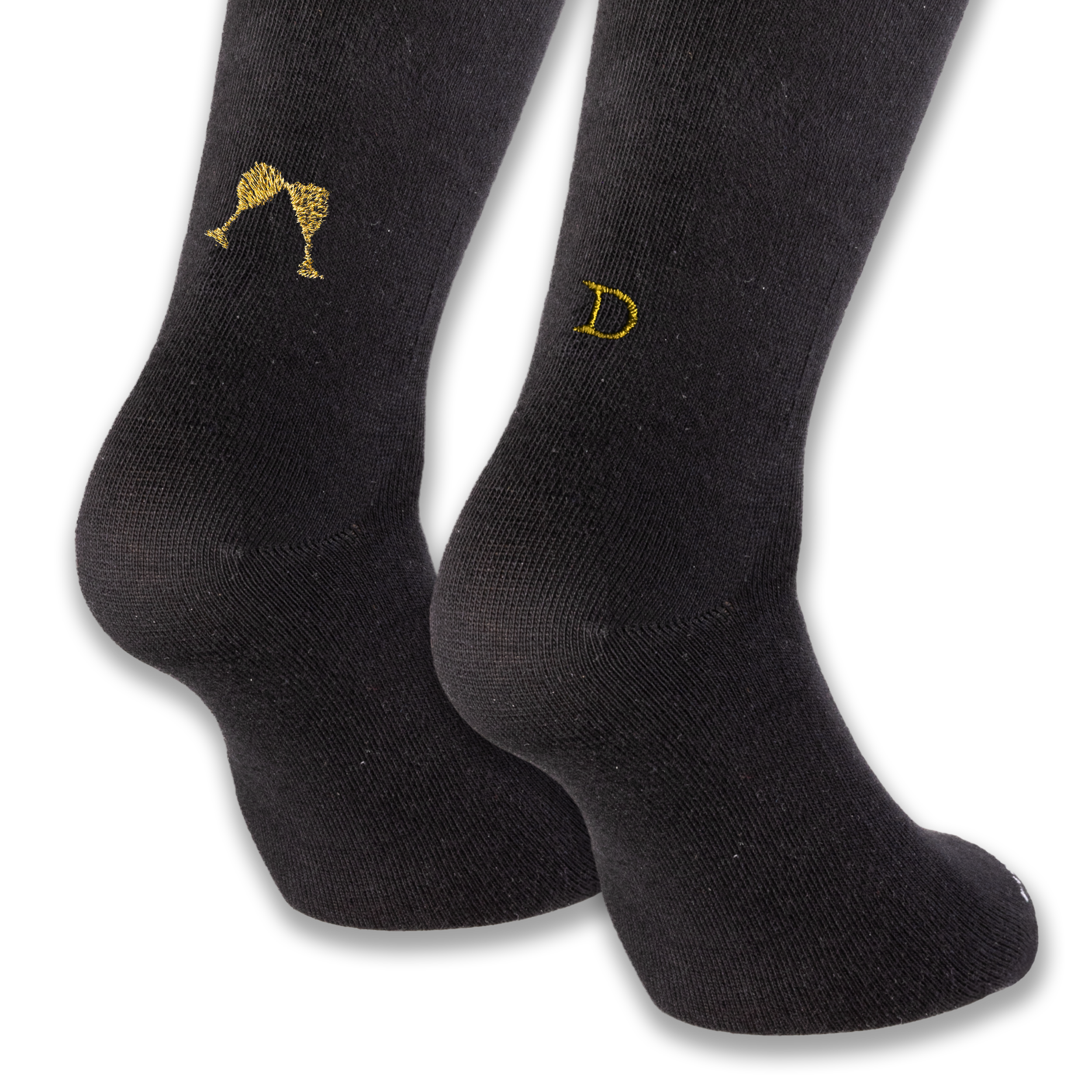 Calze Personalizzate Donna Dolce Vita Lovers | Cotone Nero | Cin Cin + Iniziale Ricamata Oro