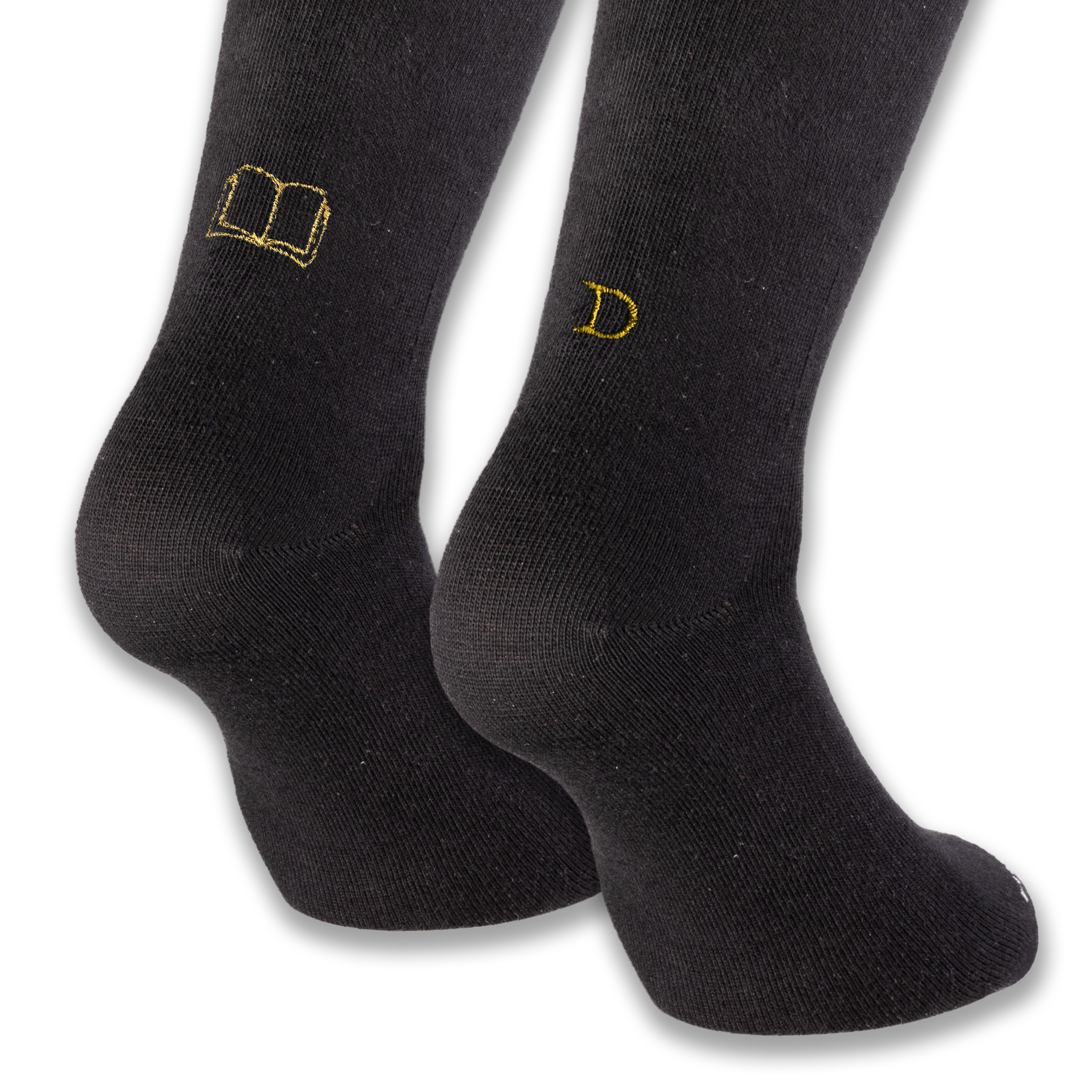 Calze Personalizzate Donna Book Lovers | Cotone Nero | Libro + Iniziale Ricamata Oro