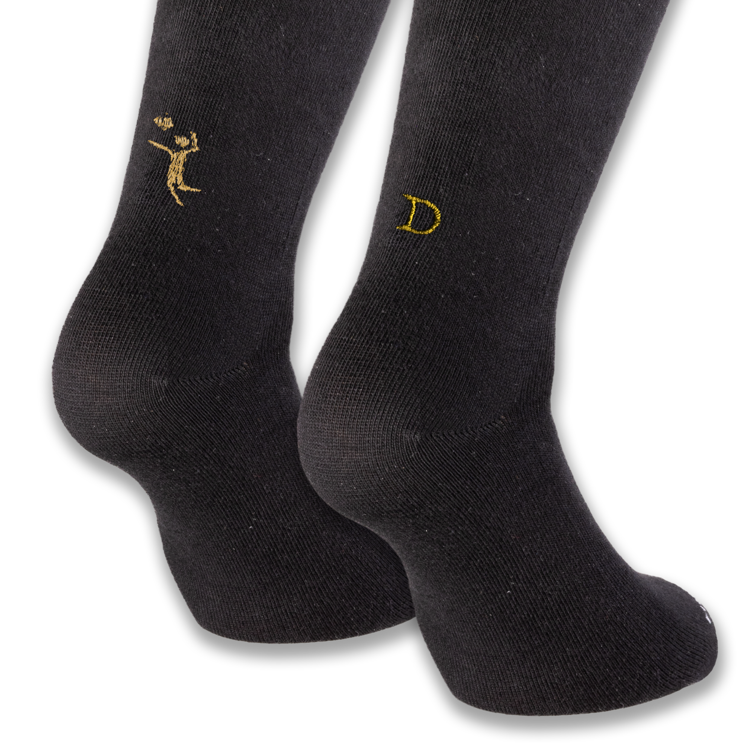 Calze Personalizzate Donna Volleyball Lovers | Cotone Nero | Giocatrice di Pallavolo + Iniziale Ricamata Oro