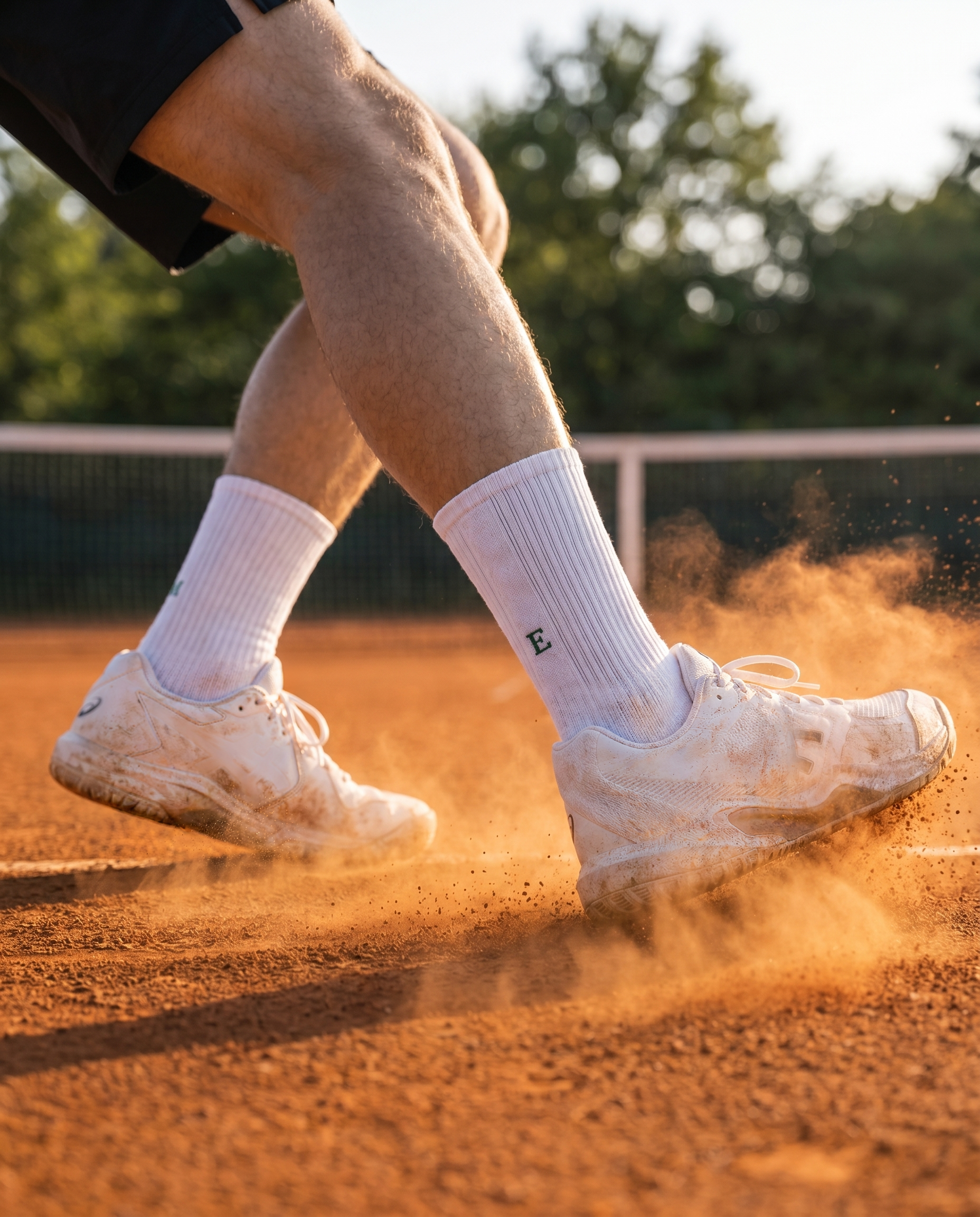 Calze tennis personalizzate con iniziali ricamate in verde, in campo — il miglior regalo per chi gioca a tennis