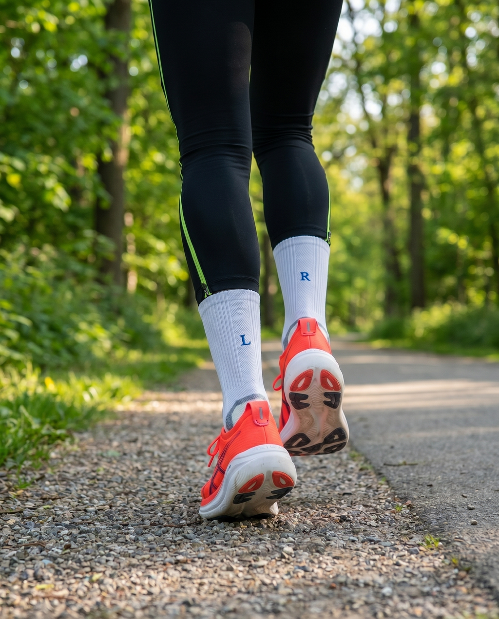Calze running personalizzate con iniziali ricamate in blu royal, indossate in corsa — il miglior regalo per chi ama correre