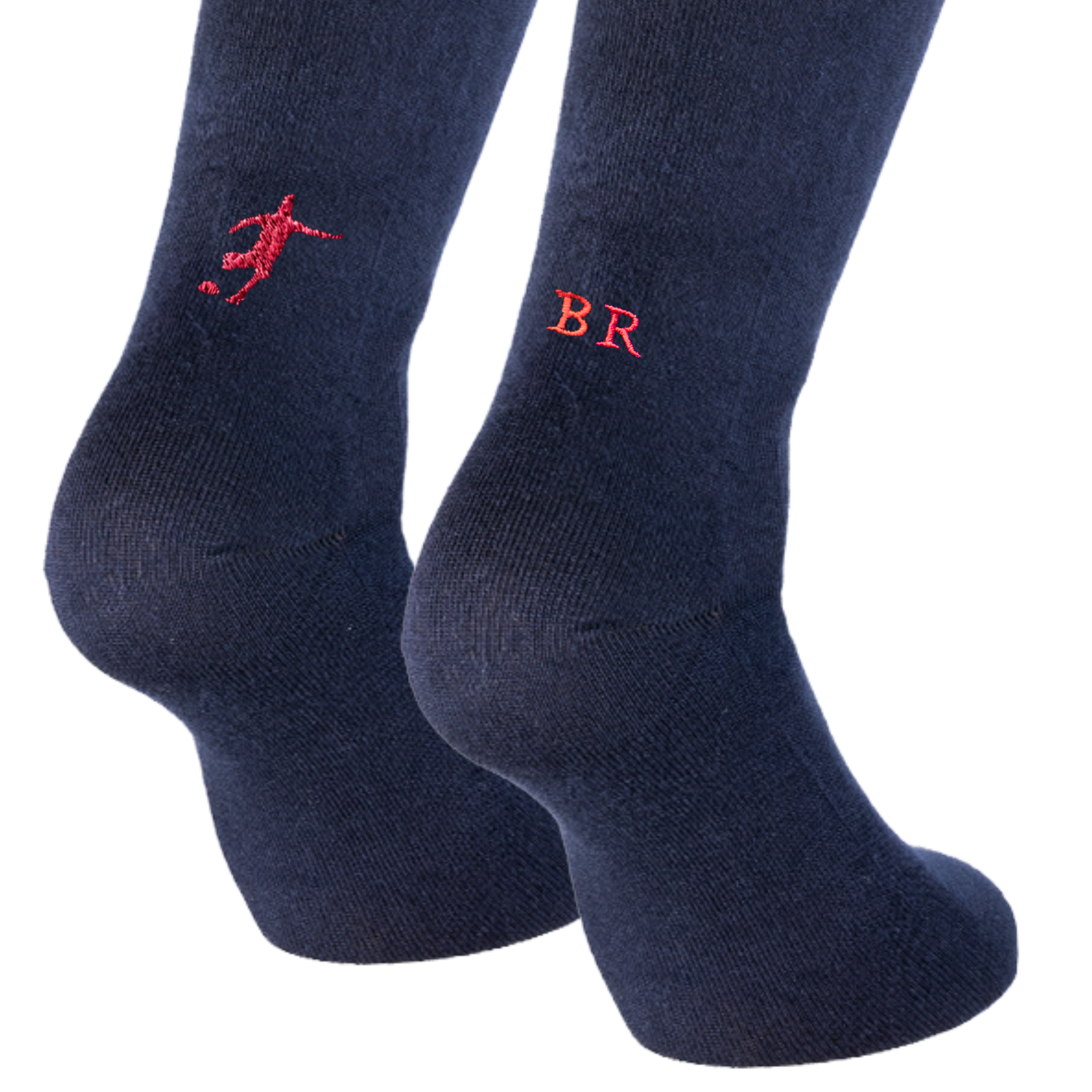 Calze Blu Calcio - Calciatore rosso + iniziali Personalizzate