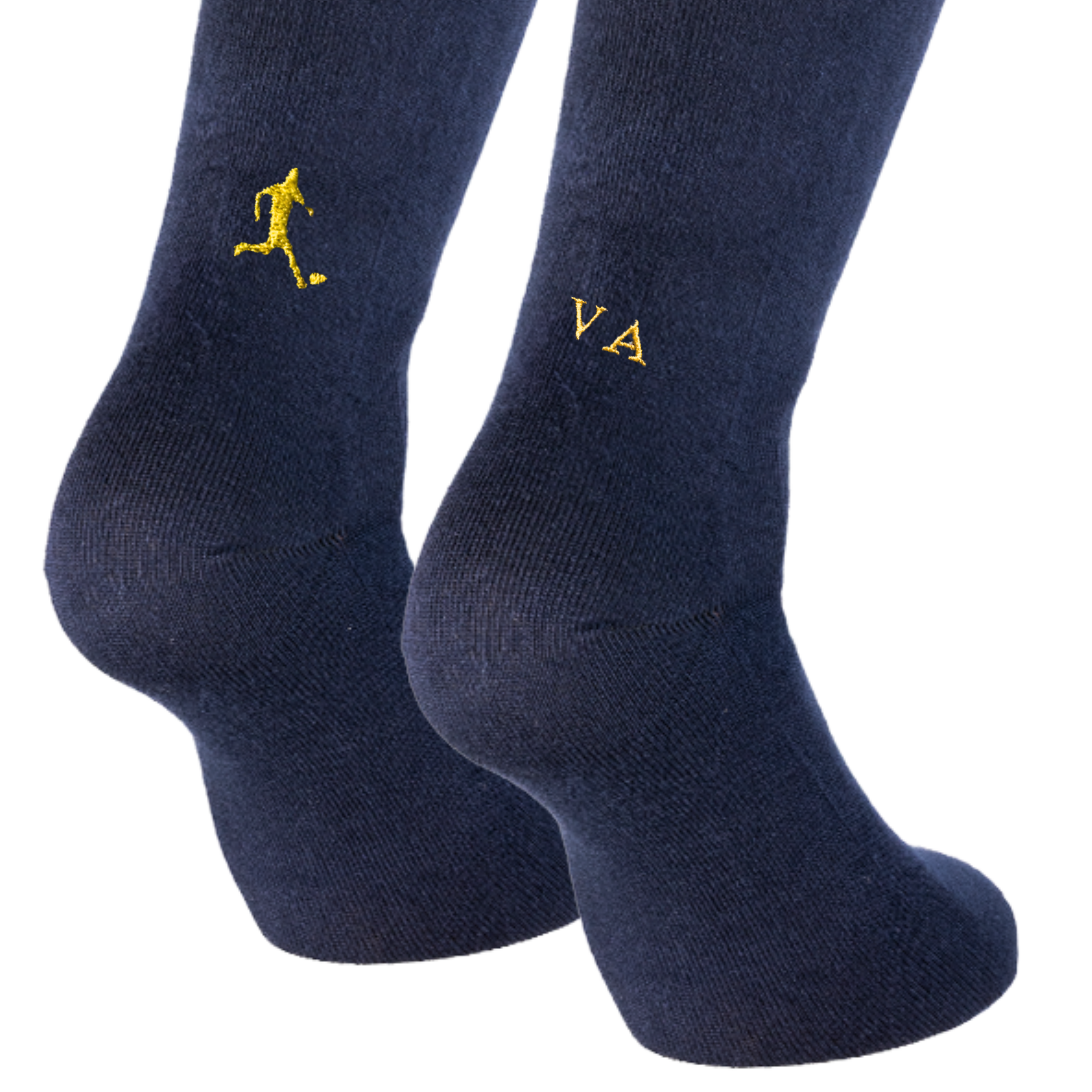 Calze Blu Calcio - Calciatore senape + iniziali Personalizzate