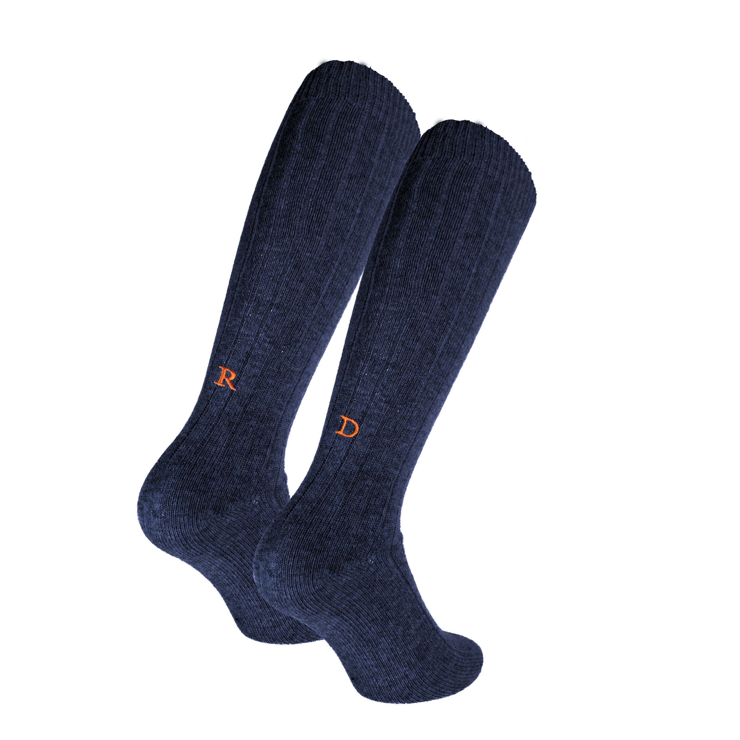 Calze Unisex Cashmere Blend | Blu iniziali Ricamate Arancio | Lunghezza Ginocchio | Taglia 38-41