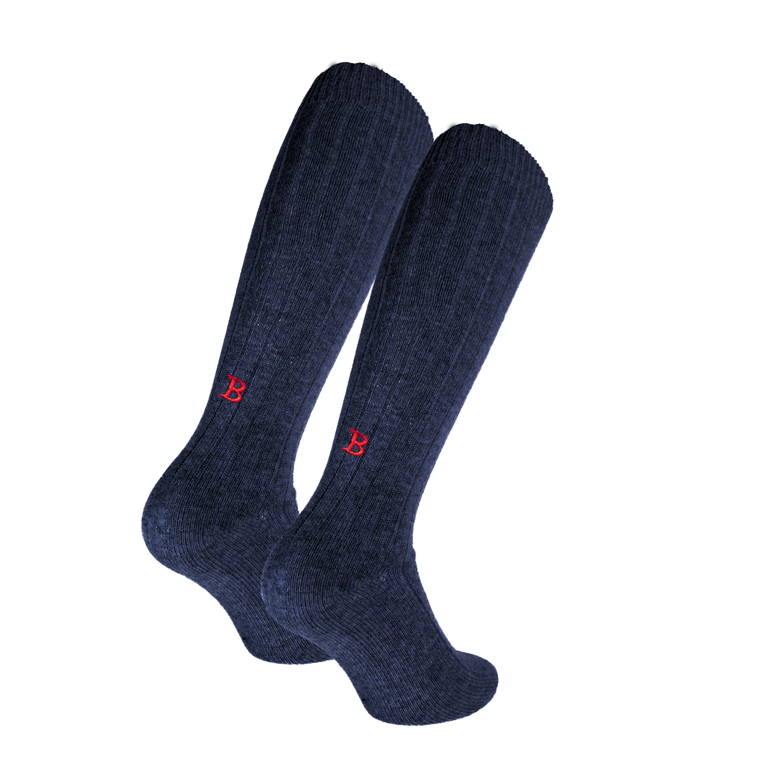 Calze Unisex Cashmere Blend | Blu iniziali Ricamate Rosse | Lunghezza Ginocchio | Taglia 38-41
