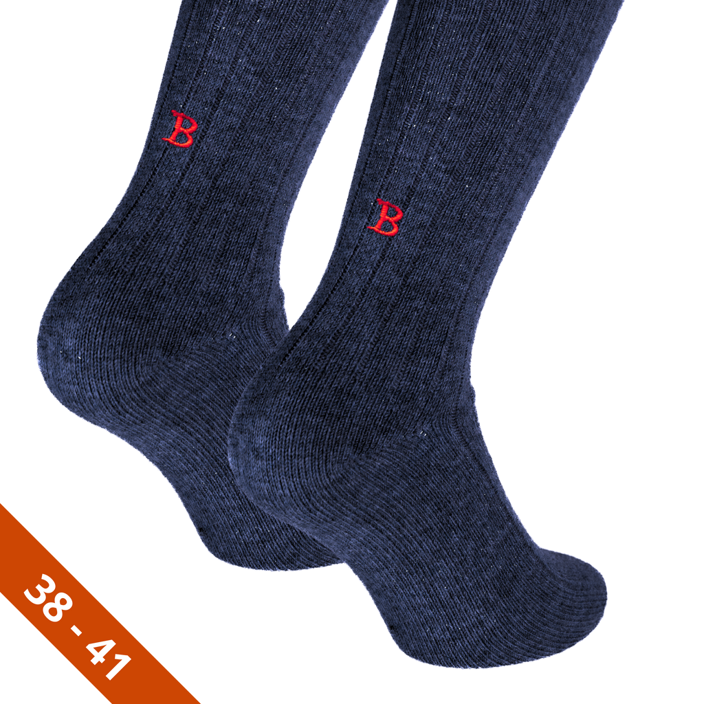 Calze Unisex Cashmere Blend | Blu iniziali Ricamate Rosse | Lunghezza Ginocchio | Taglia 38-41