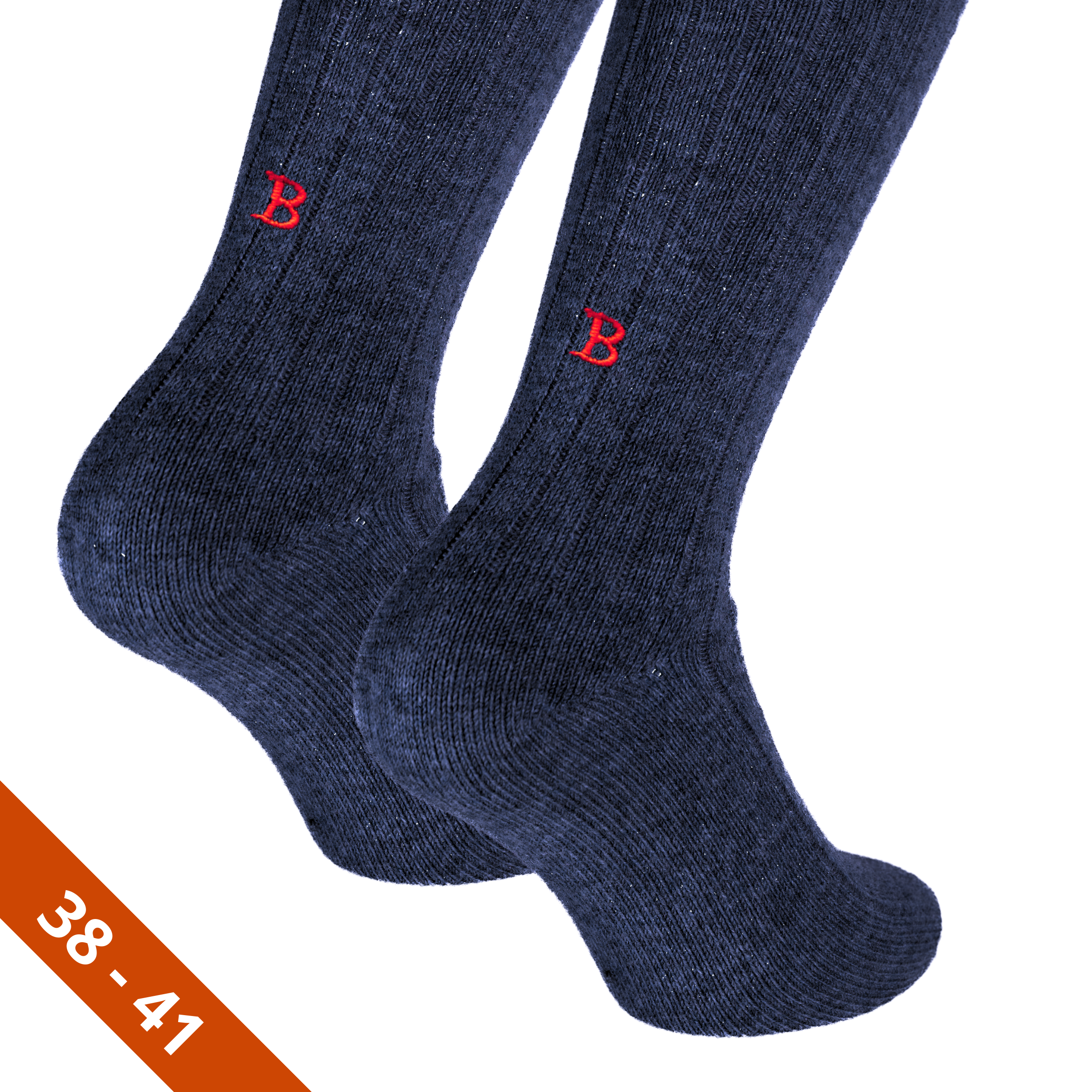 Calze Unisex Cashmere Blend | Blu iniziali Ricamate Rosse | Lunghezza Ginocchio | Taglia 38-41