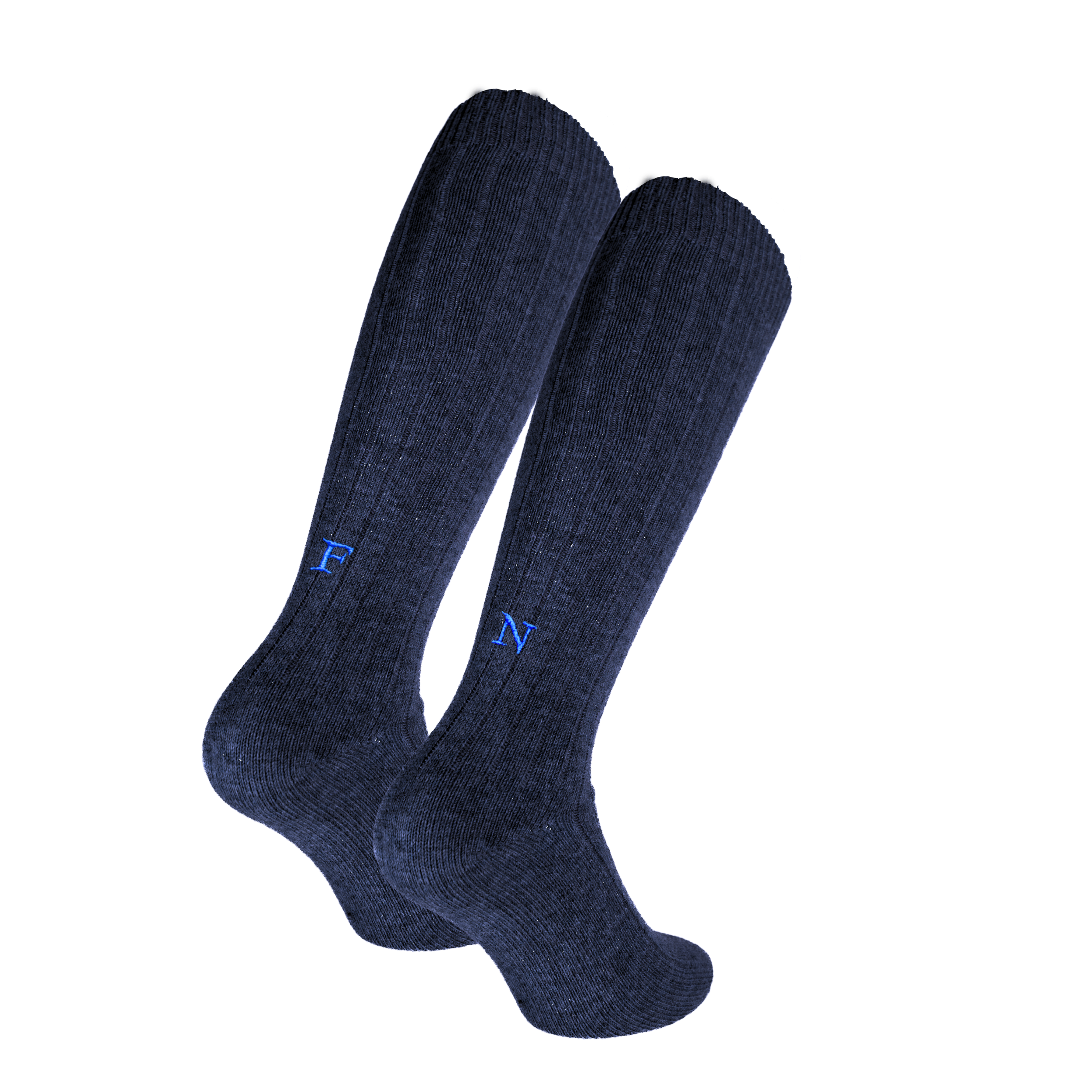 Calze Unisex Cashmere Blend | Blu iniziali Ricamate Royal | Lunghezza Ginocchio | Taglia 38-41