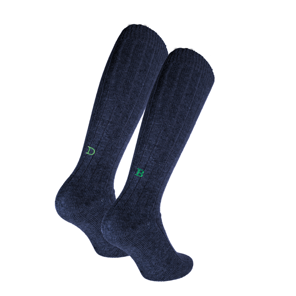 Calze Unisex Cashmere Blend | Blu iniziali Ricamate Verde | Lunghezza Ginocchio | Taglia 38-41