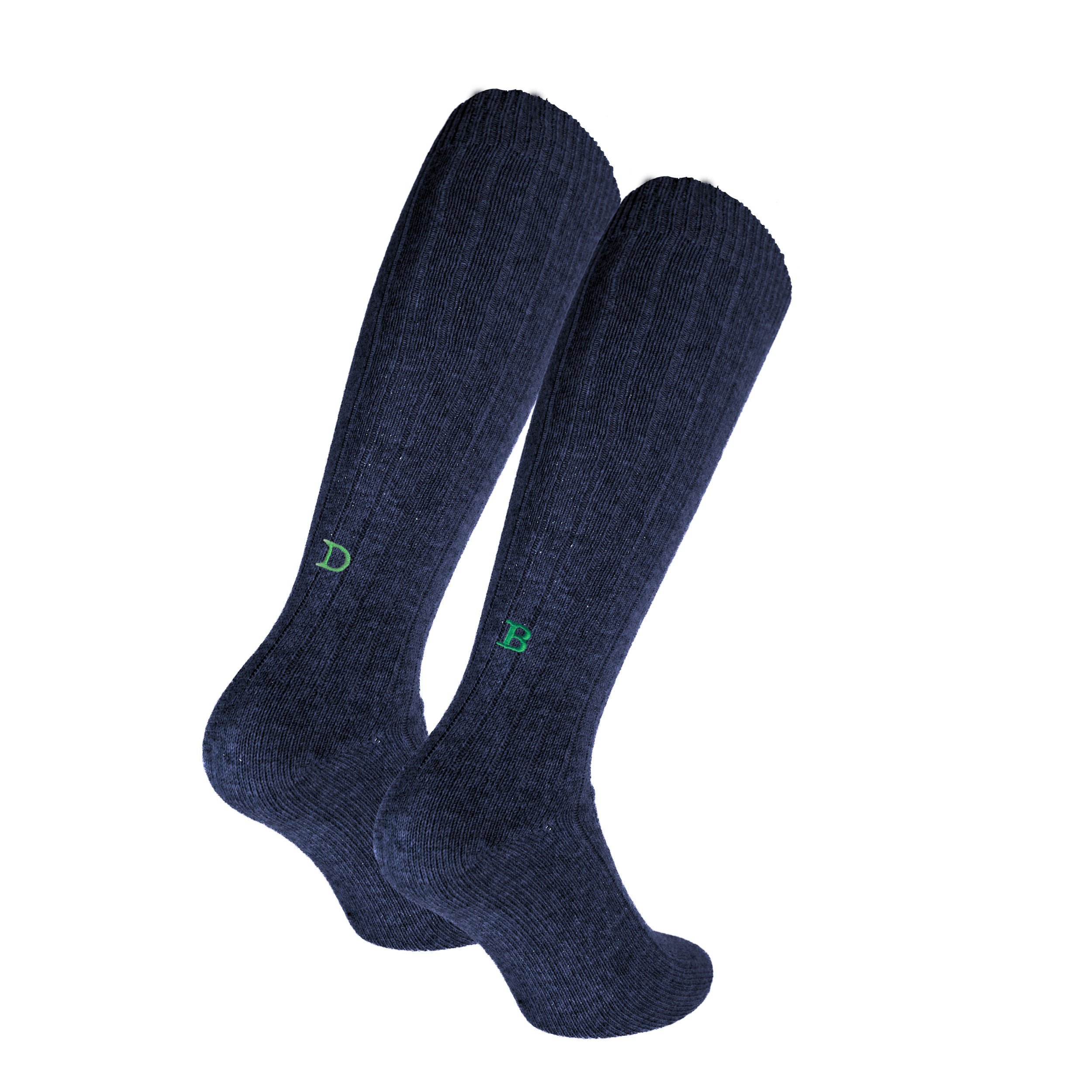 Calze Unisex Cashmere Blend | Blu iniziali Ricamate Verde | Lunghezza Ginocchio | Taglia 38-41