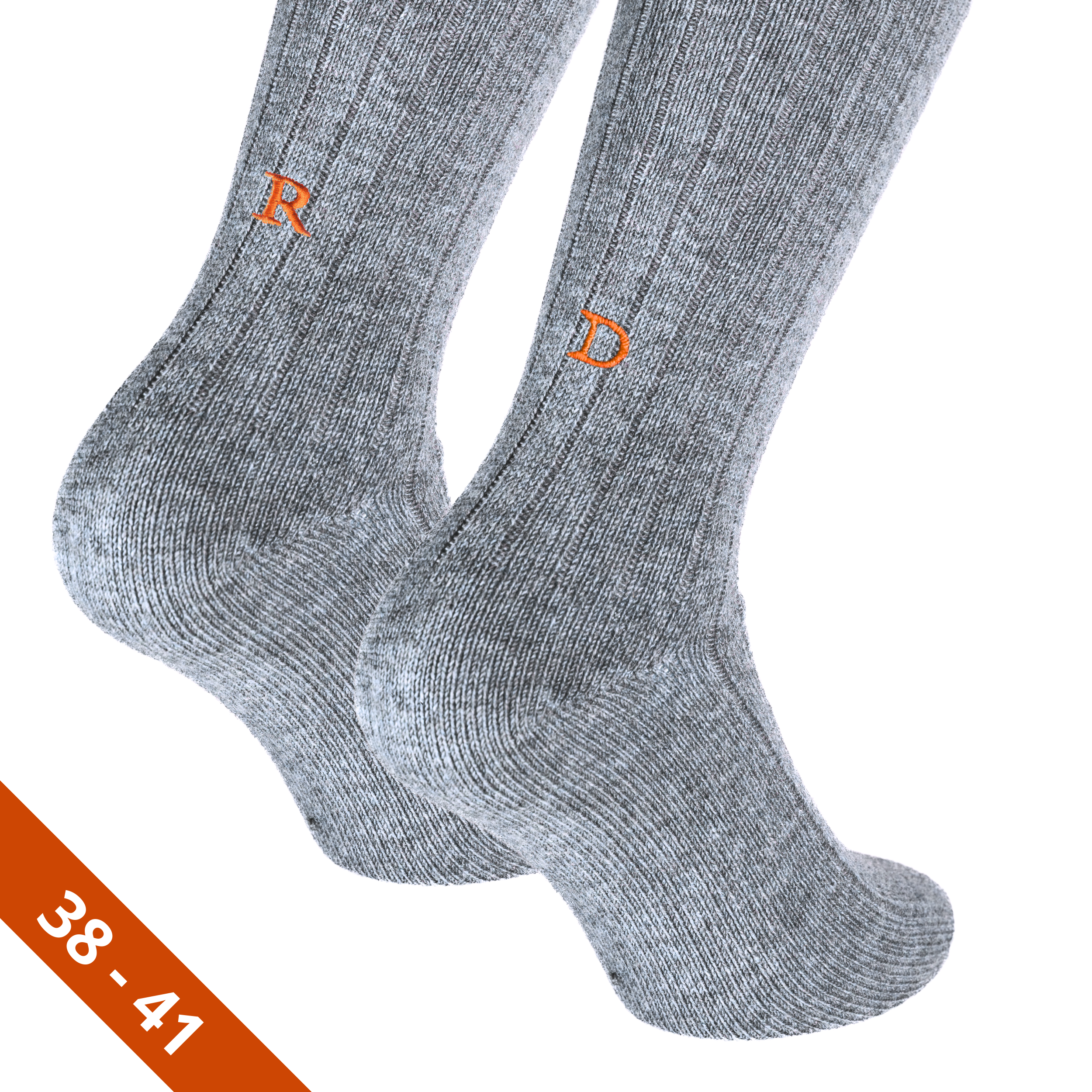 Calze Unisex Cashmere Blend | Grigio iniziali Ricamate Arancio | Lunghezza Ginocchio | Taglia 38-41