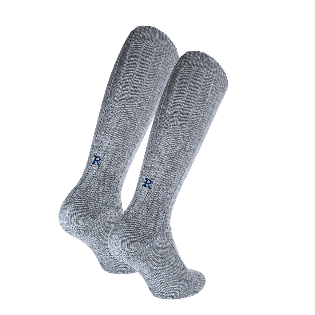 Calze Unisex Cashmere Blend | Grigie iniziali Ricamate Blu | Lunghezza Ginocchio | Taglia 38-41