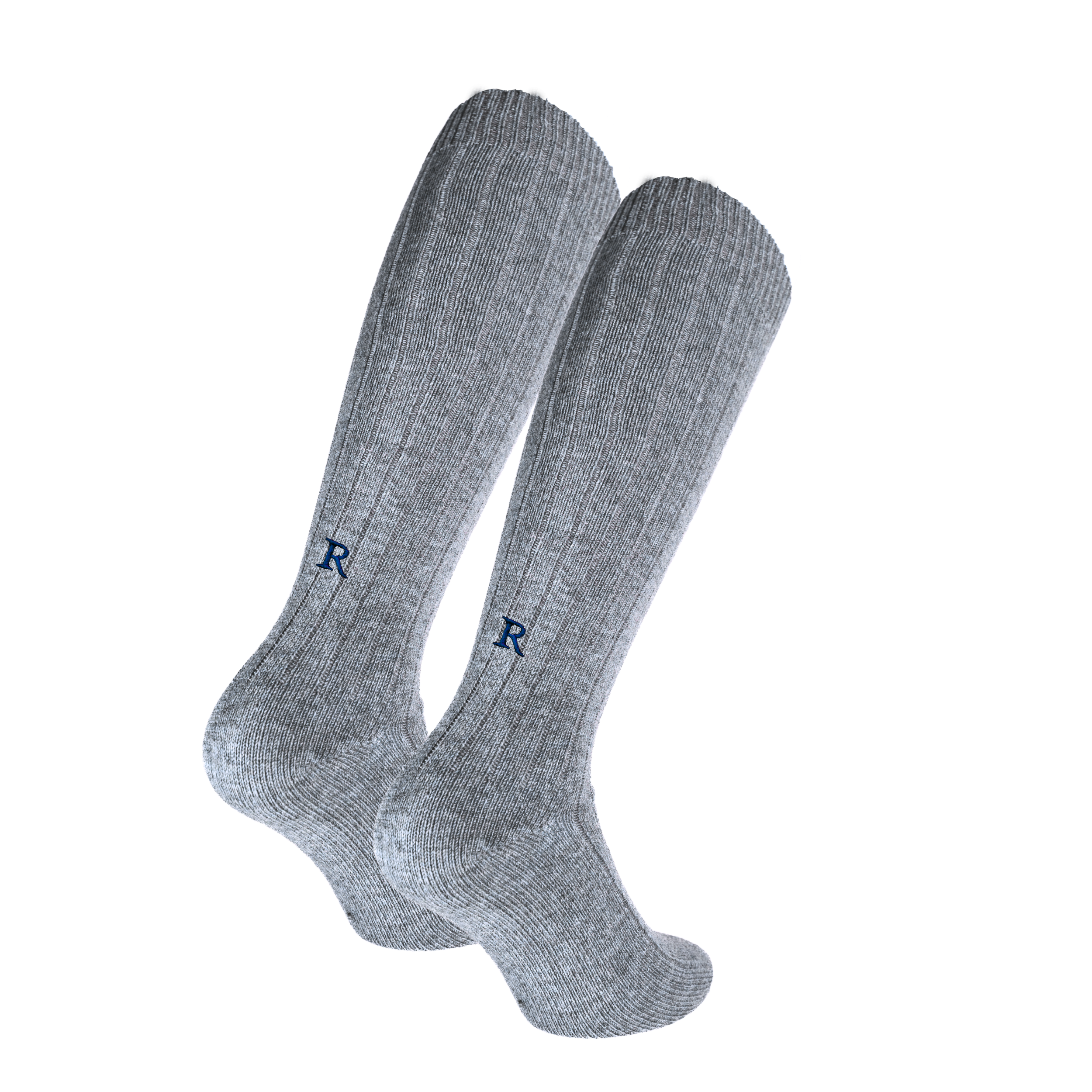 Calze Unisex Cashmere Blend | Grigie iniziali Ricamate Blu | Lunghezza Ginocchio | Taglia 38-41