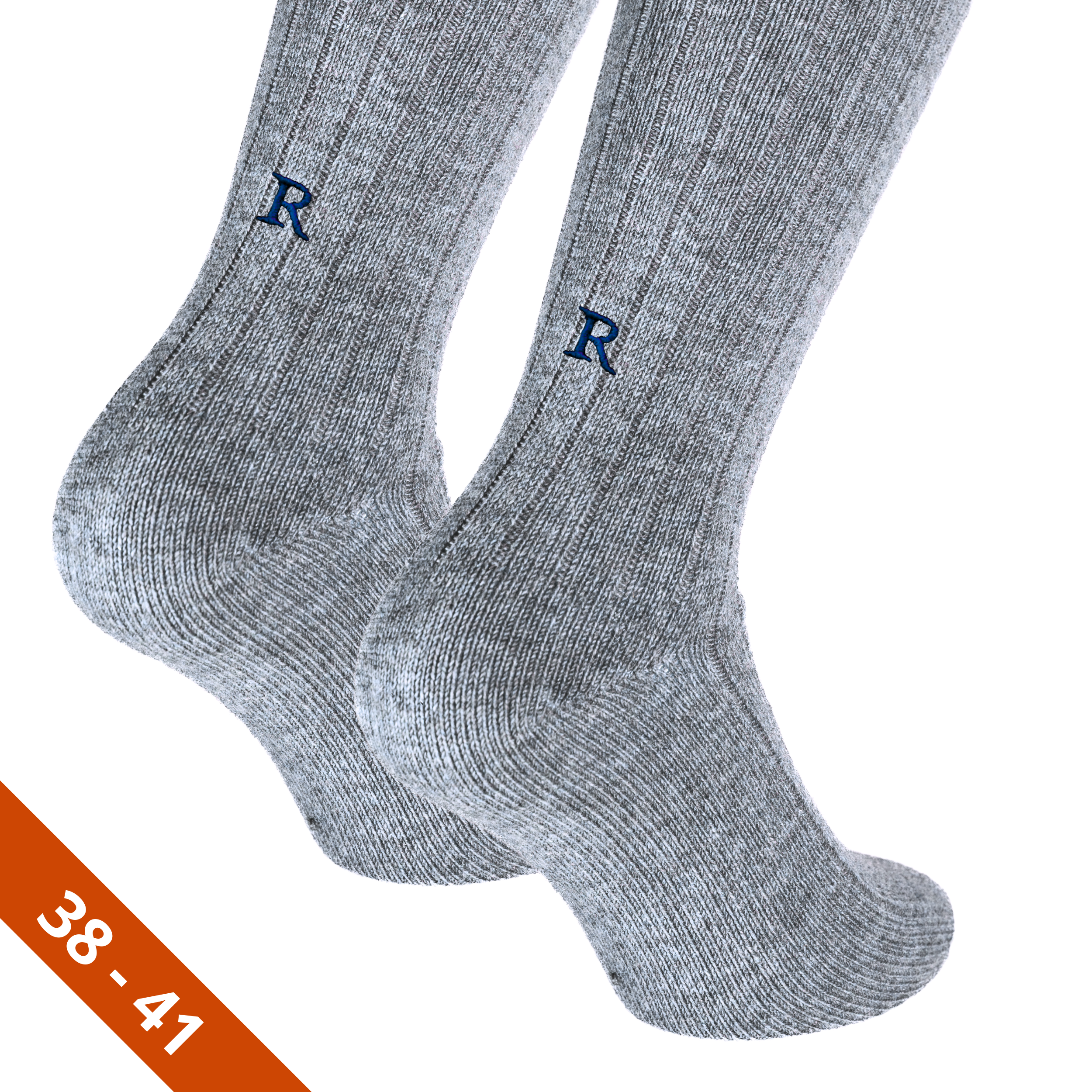 Calze Unisex Cashmere Blend | Grigie iniziali Ricamate Blu | Lunghezza Ginocchio | Taglia 38-41