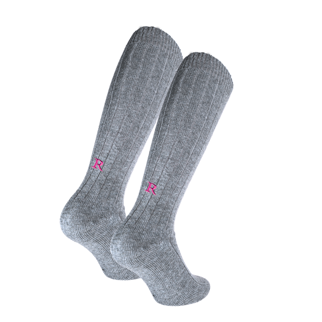 Calze Unisex Cashmere Blend | Grigie iniziali Ricamate Fuxia | Lunghezza Ginocchio | Taglia 38-41