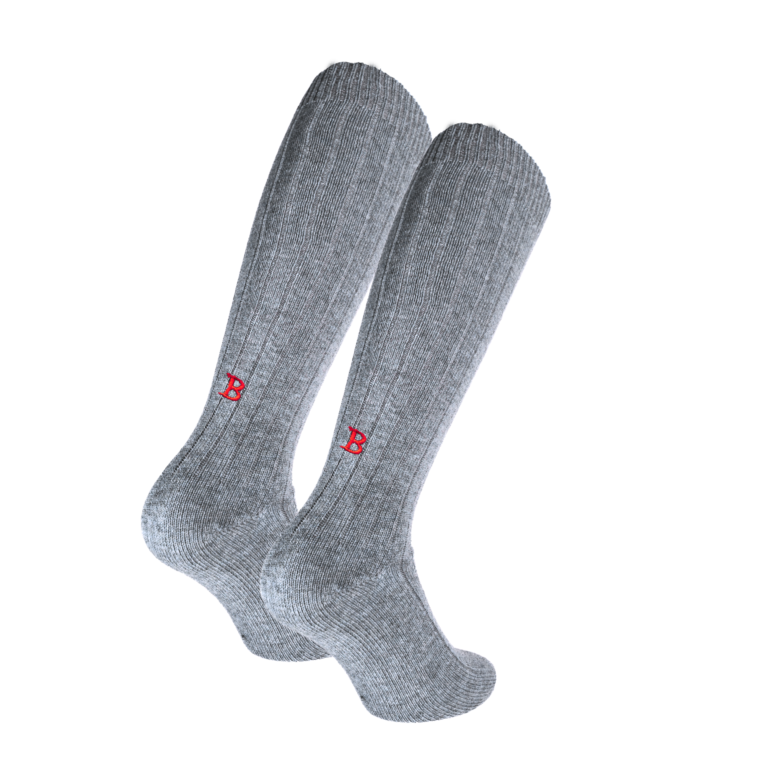 Calze Unisex Cashmere Blend | Grigio iniziali Ricamate Rosse | Lunghezza Ginocchio | Taglia 38-41
