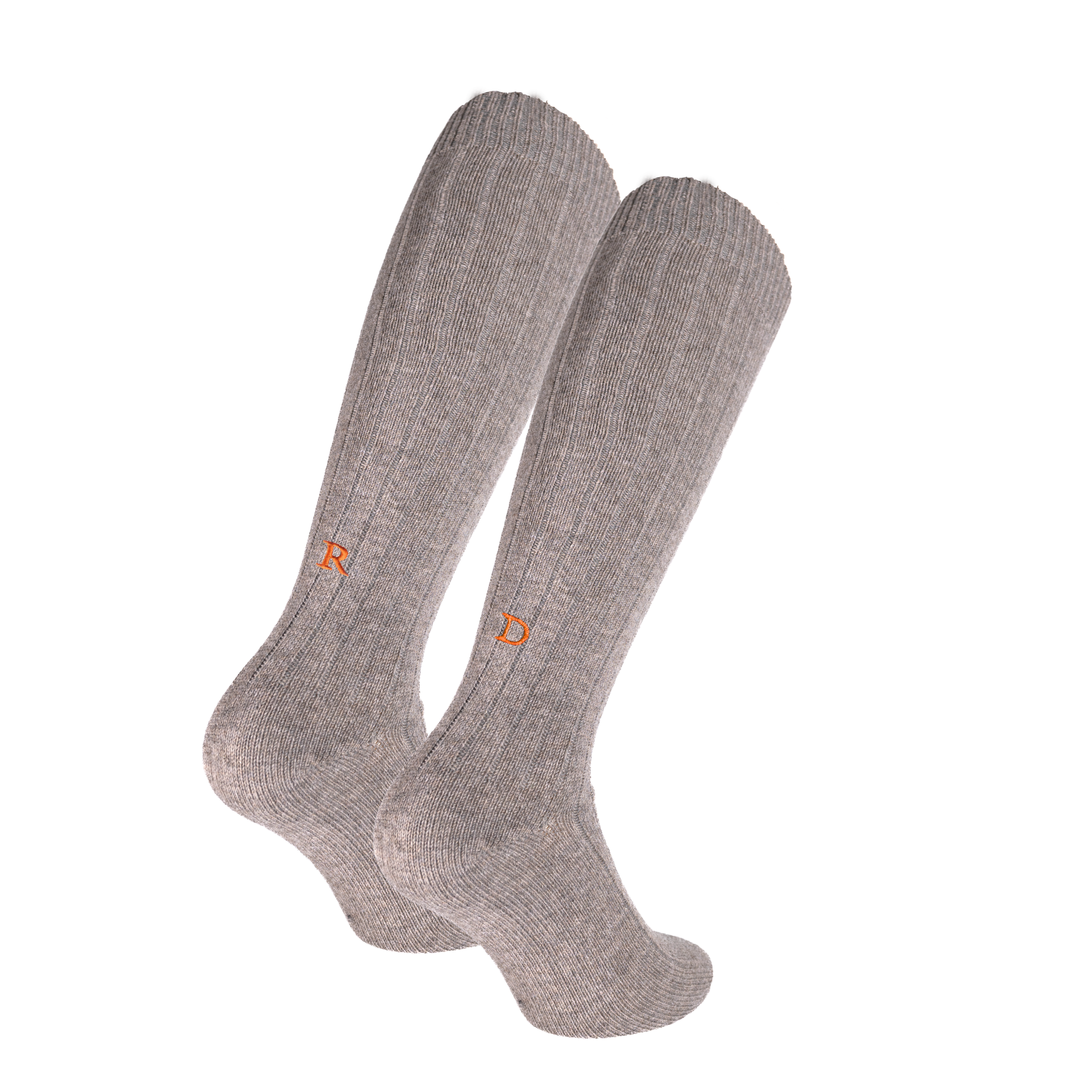 Calze Unisex Cashmere Blend | Tortora iniziali Ricamate Arancio | Lunghezza Ginocchio | Taglia 38-41