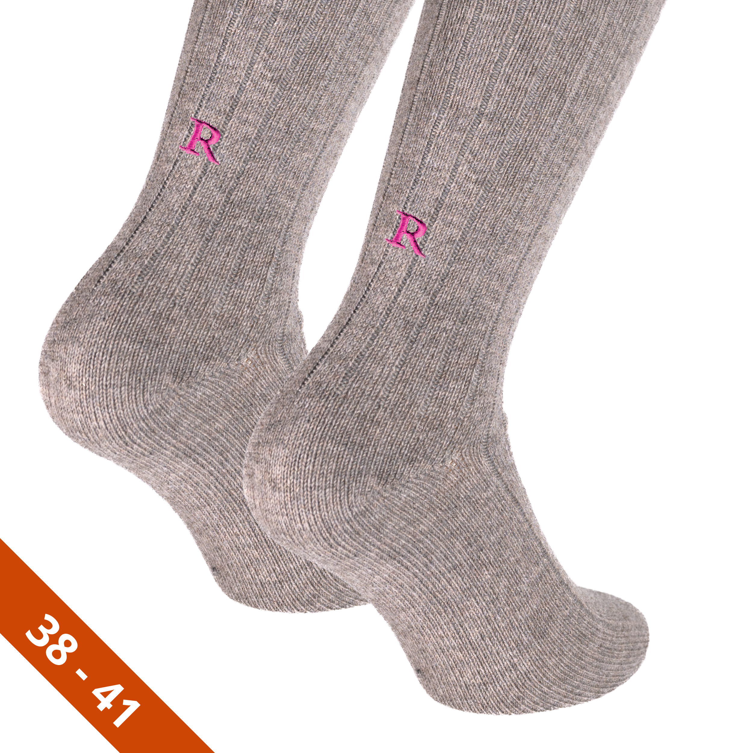 Calze Unisex Cashmere Blend | Tortora iniziali Ricamate Fuxia | Lunghezza Ginocchio | Taglia 38-41