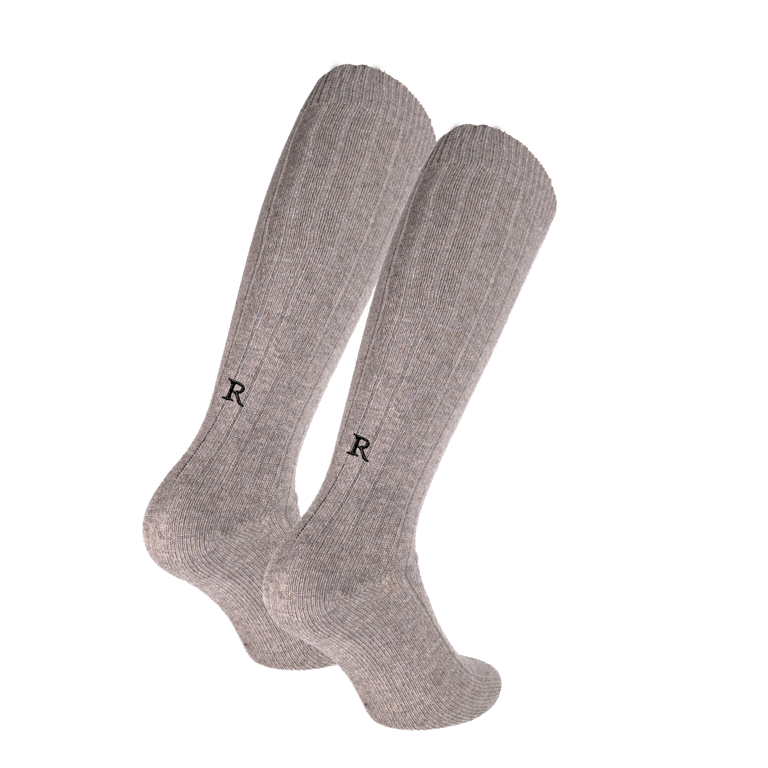 Calze Unisex Cashmere Blend | Tortora iniziali Ricamate Nere | Lunghezza Ginocchio | Taglia 38-41