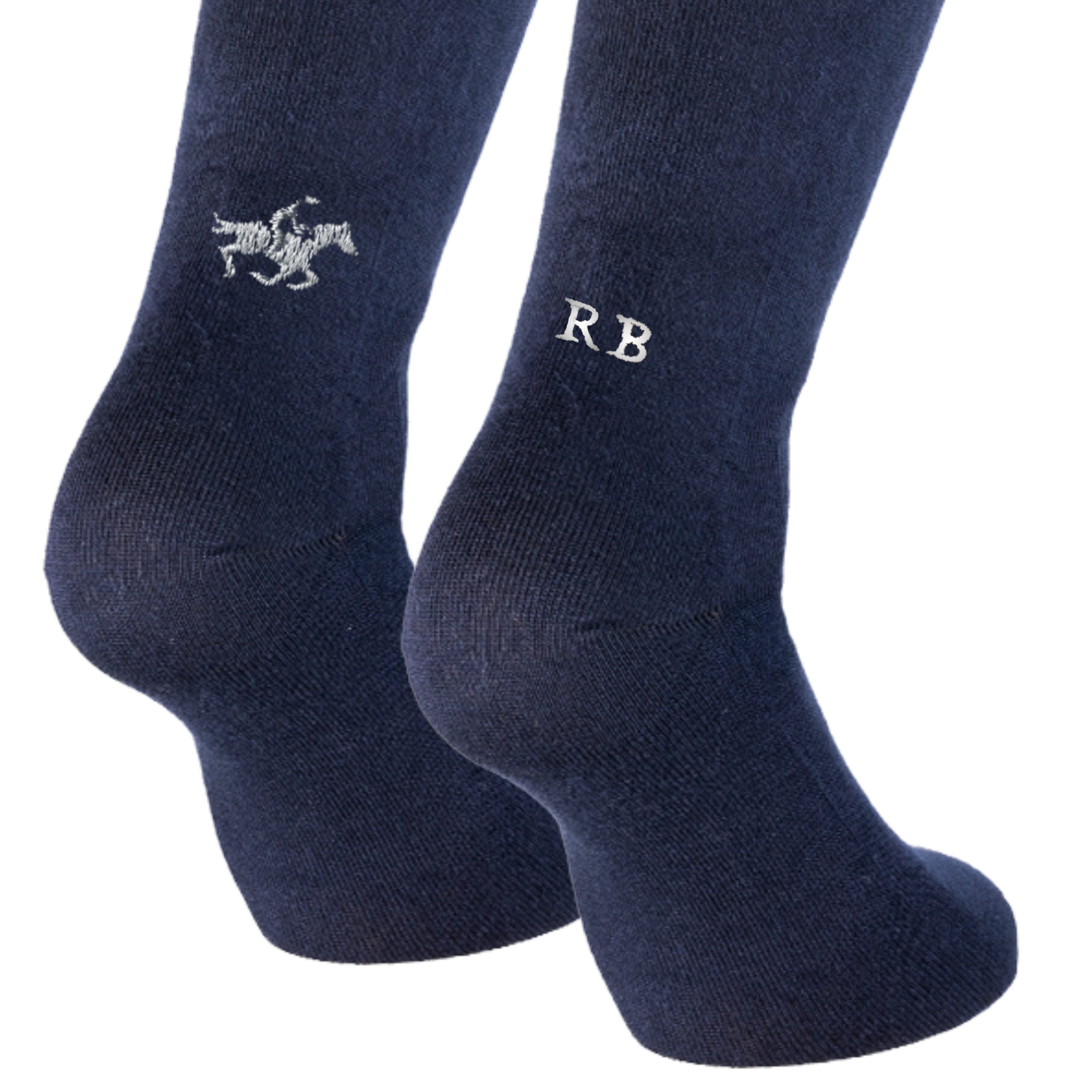 Calze Blu equitazione - cavallo grigio + iniziali Personalizzate