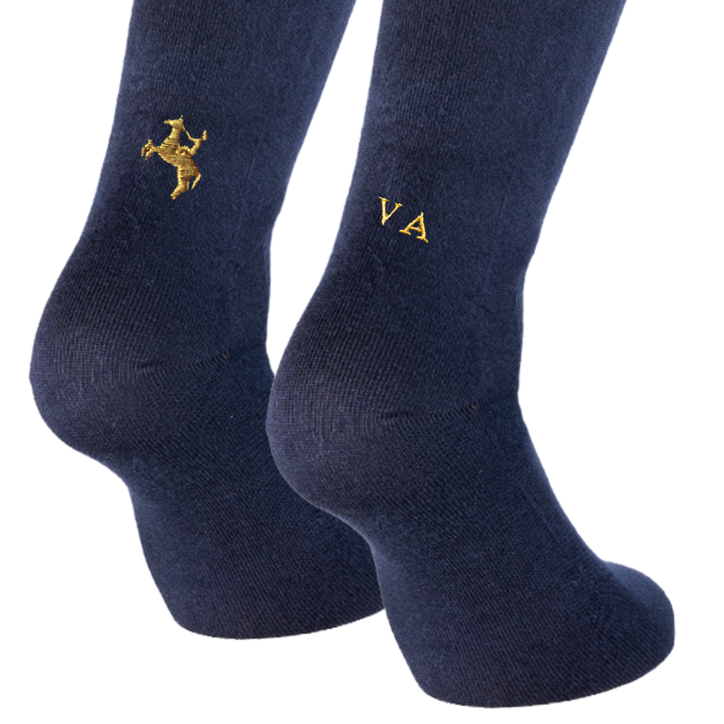 Calze Blu equitazione - cavallo senape + iniziali Personalizzate