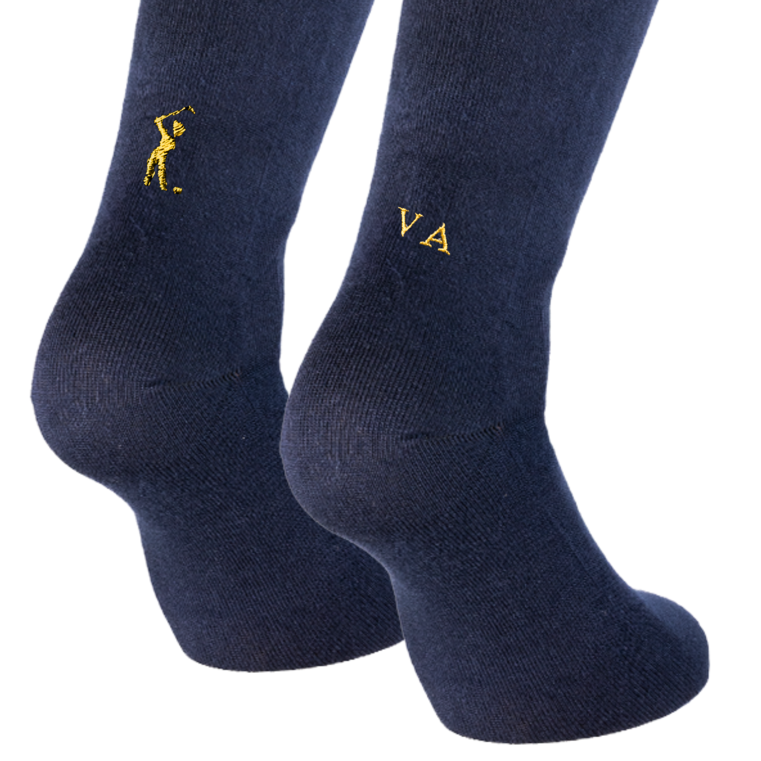 Calze golf cotone Blu - back swing senape + iniziali Personalizzate