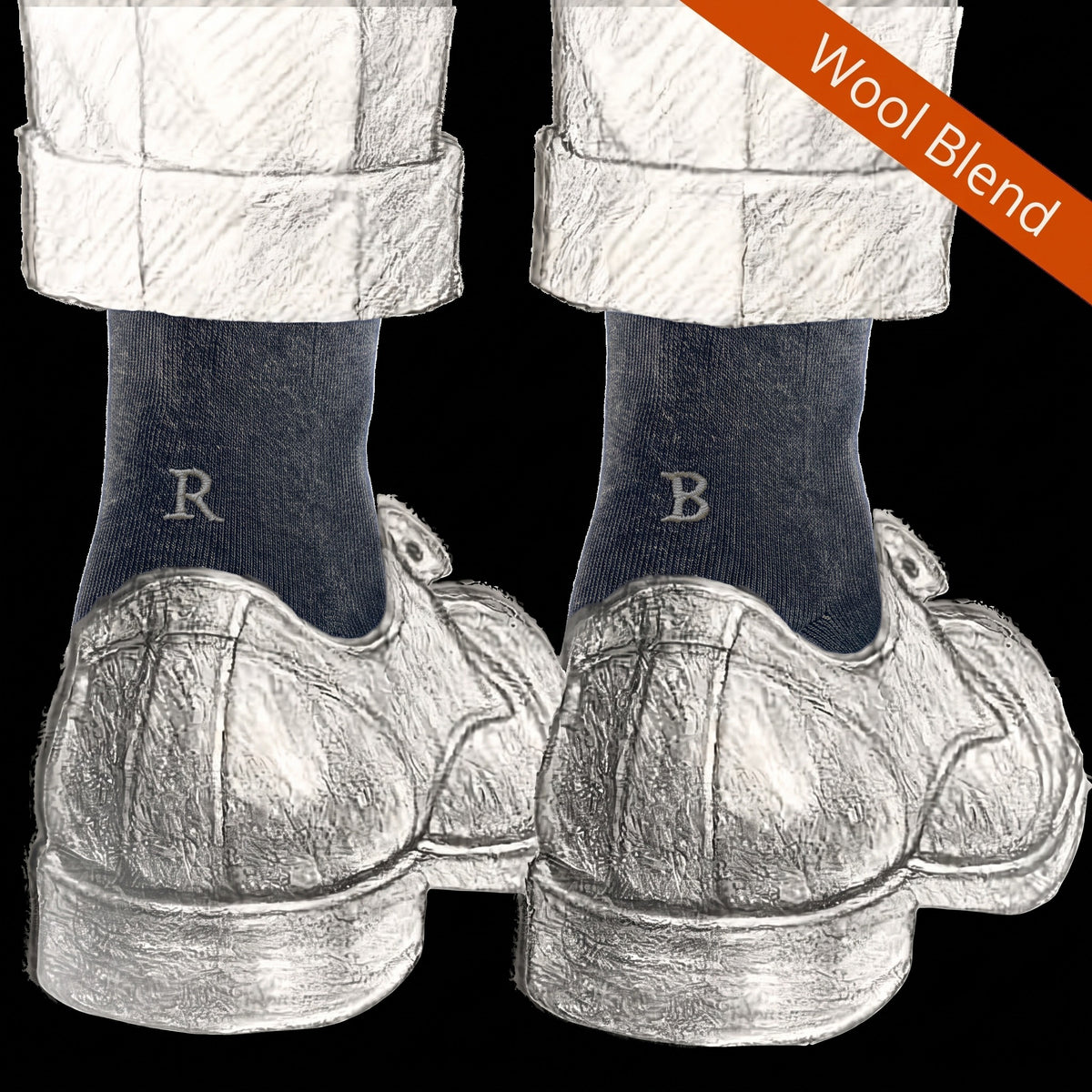Calze blu da uomo in lana merino con le iniziali ricamate in grigio, Individual Socks