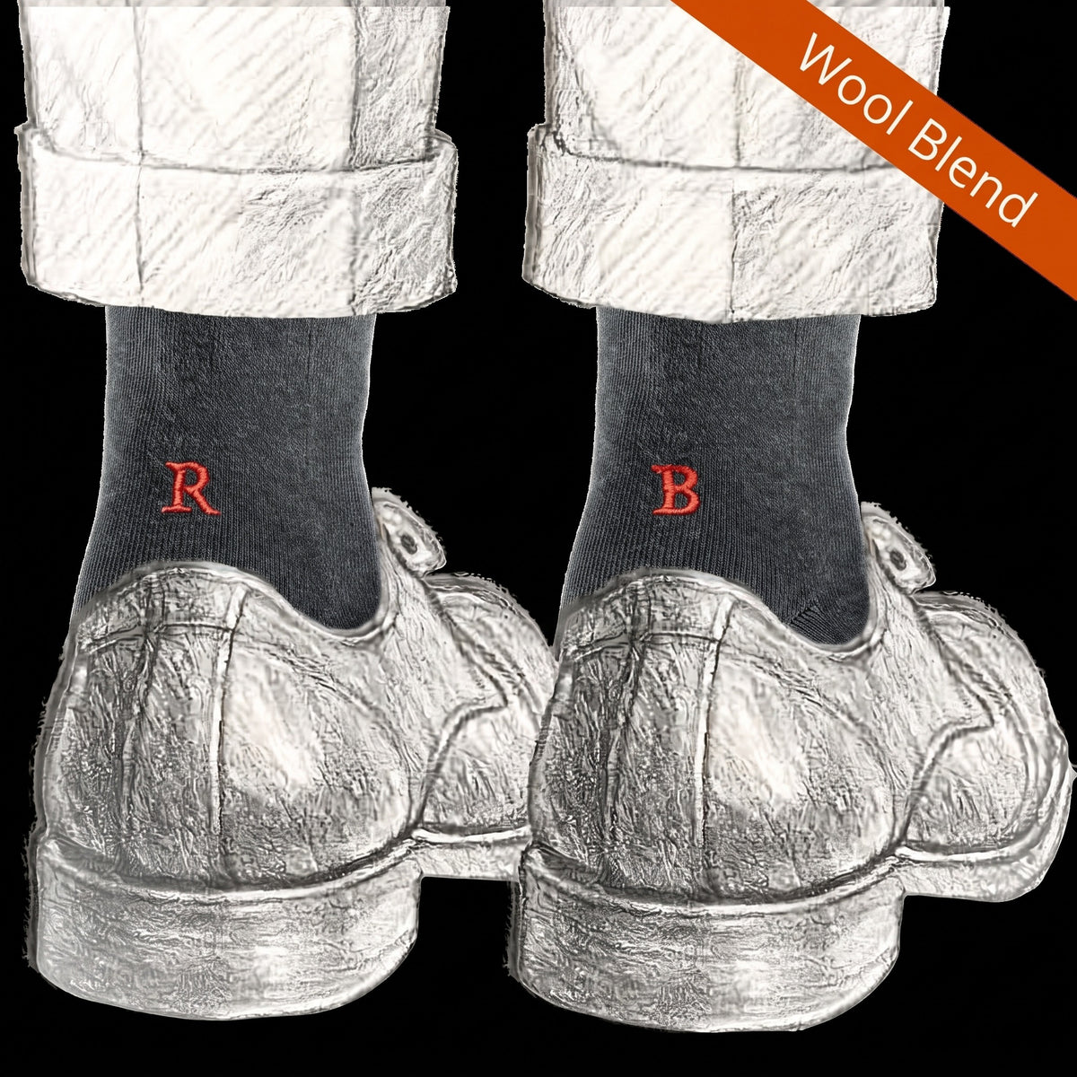 Calze grigio melange da uomo in lana merino con le iniziali ricamate in rosso, Individual Socks